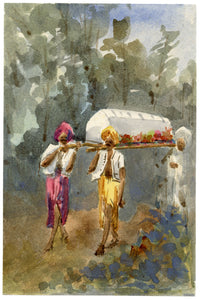 Whylock Pendavis, Hindu Pallbearers Carrying Coffin, Mauritius – 1880s watercolour painting