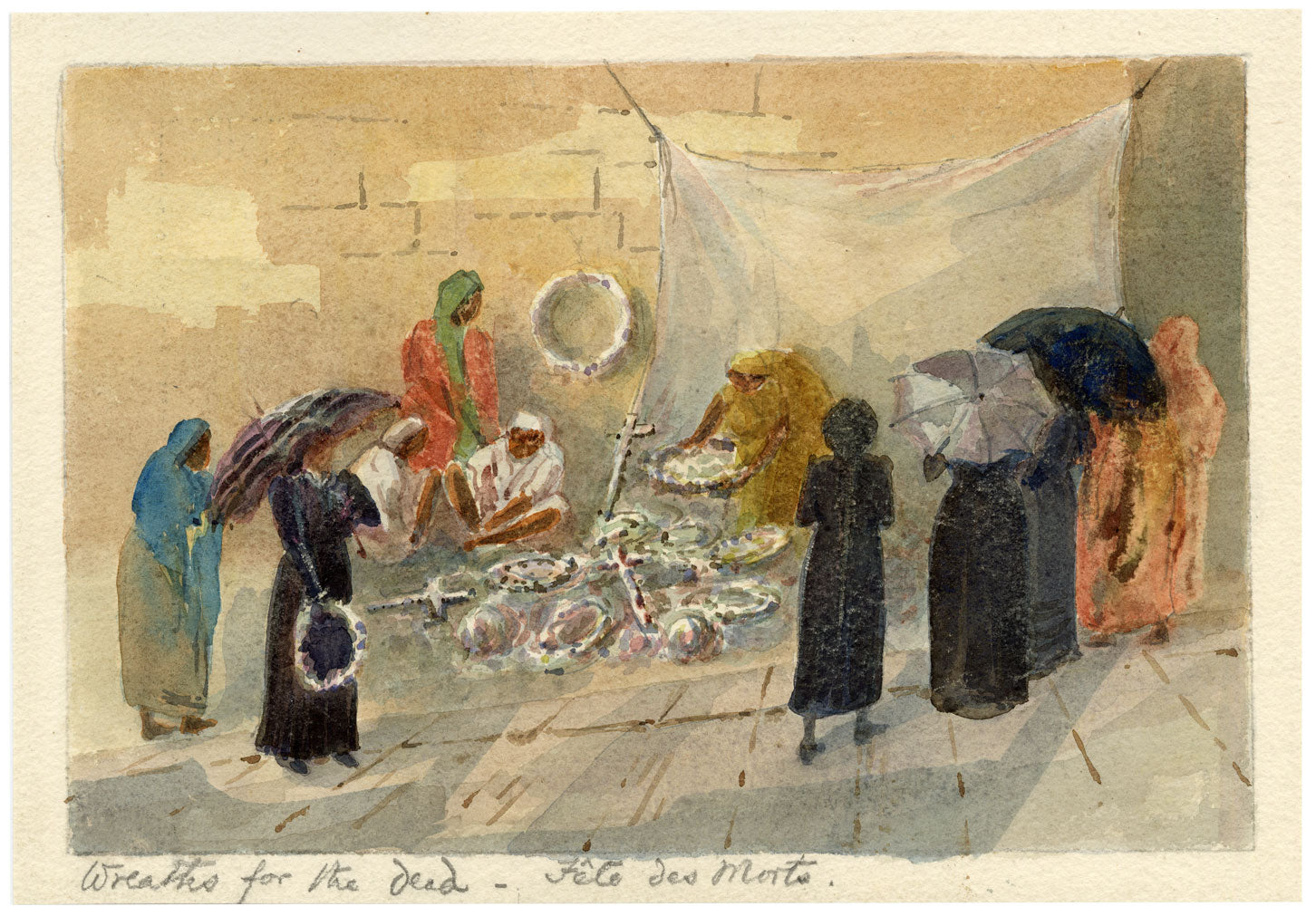 Whylock Pendavis, Wreaths for the Dead, Catholic Fête des Morts, Mauritius – 1880s watercolour painting