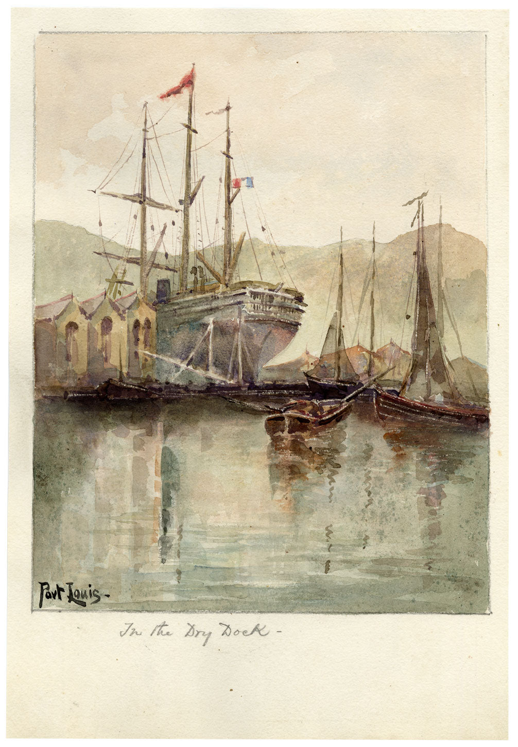 Whylock Pendavis, Port Louis Dry Dock, Mauritius – 1880s watercolour painting