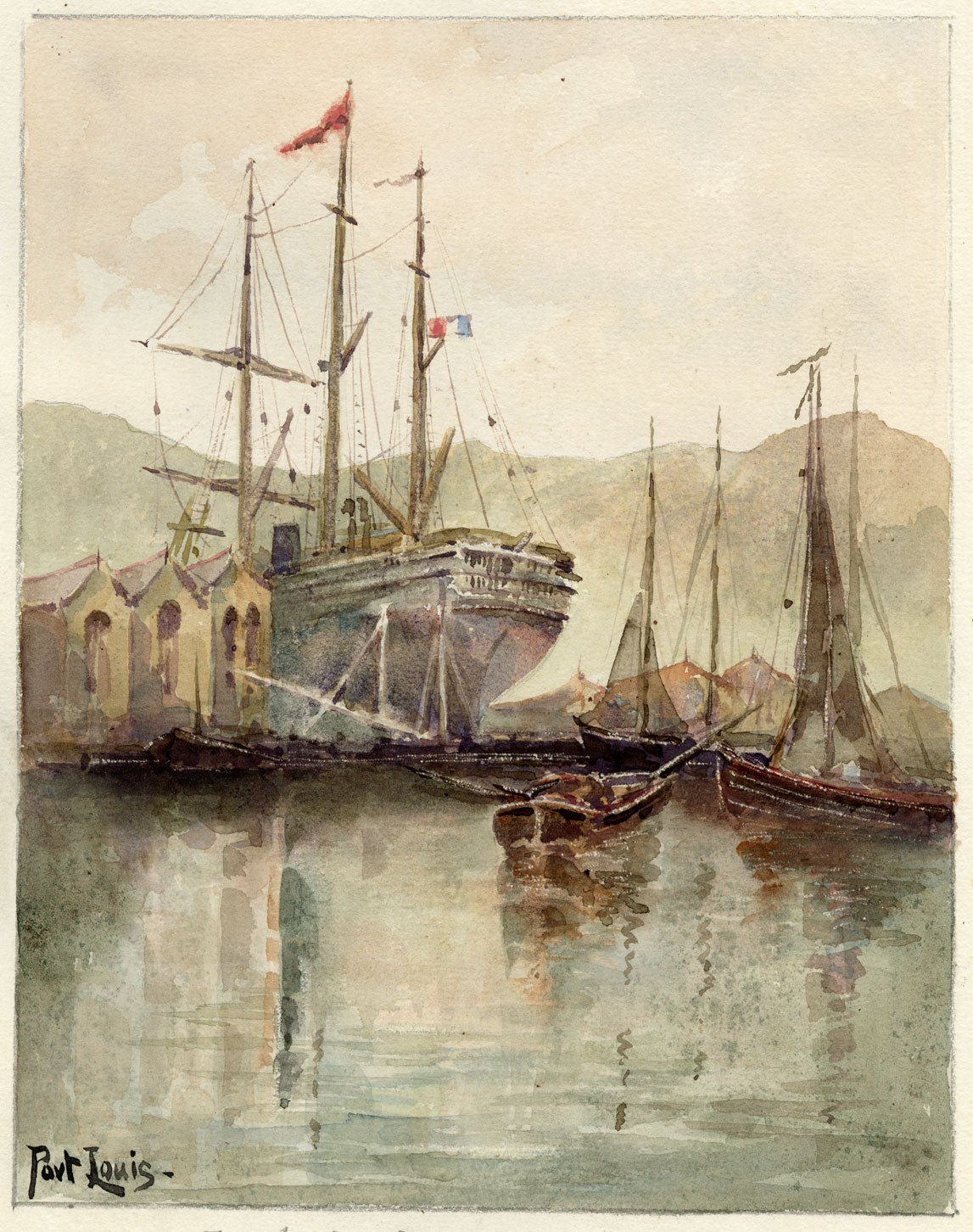 Whylock Pendavis, Port Louis Dry Dock, Mauritius – 1880s watercolour painting