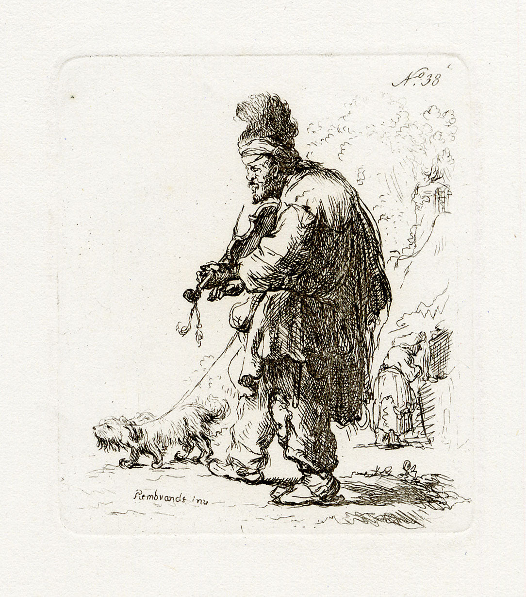 Francesco Novelli after Rembrandt, The Blind Fiddler – 1860 etching print