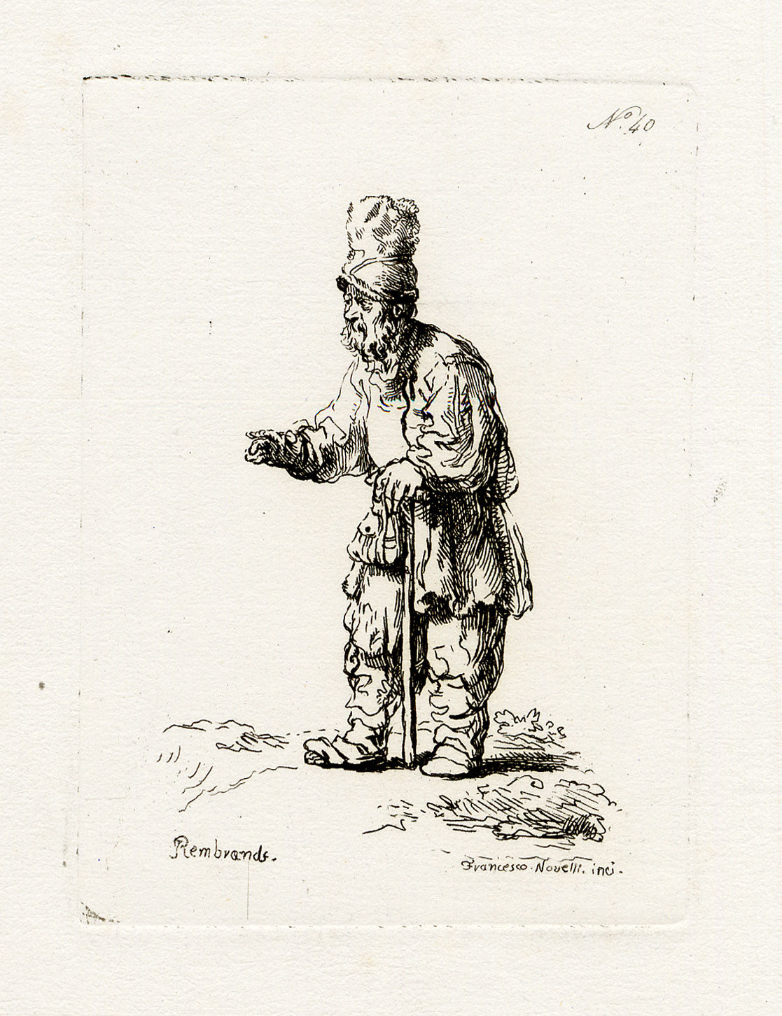 Francesco Novelli after Rembrandt, A Peasant in a High Cap – 1860 etching print