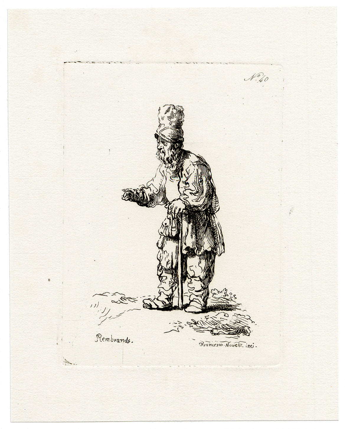 Francesco Novelli after Rembrandt, A Peasant in a High Cap – 1860 etching print
