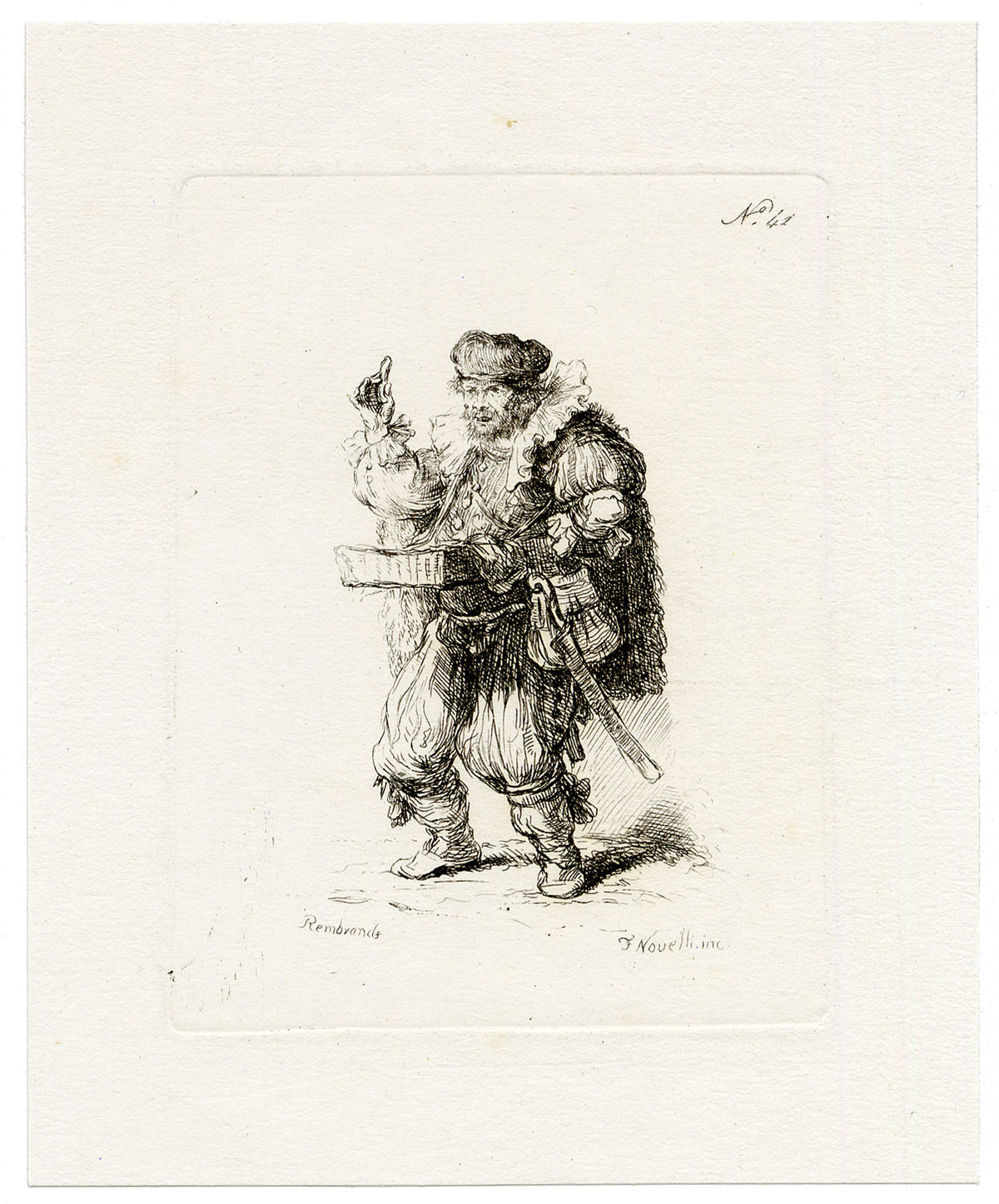 Francesco Novelli after Rembrandt, The Quacksalver (The Mountebank) – 1860 etching print