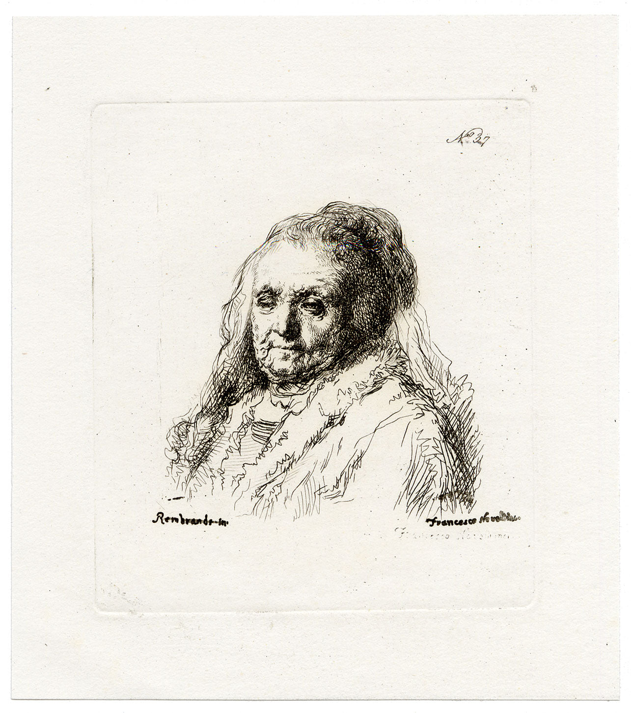 Francesco Novelli after Rembrandt, Portrait of the Artist's Mother – 1860 etching print