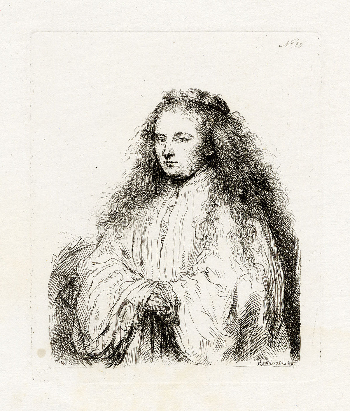 Francesco Novelli after Rembrandt, The Little Jewish Bride (Saskia as Saint Catherine) – 1860 etching print