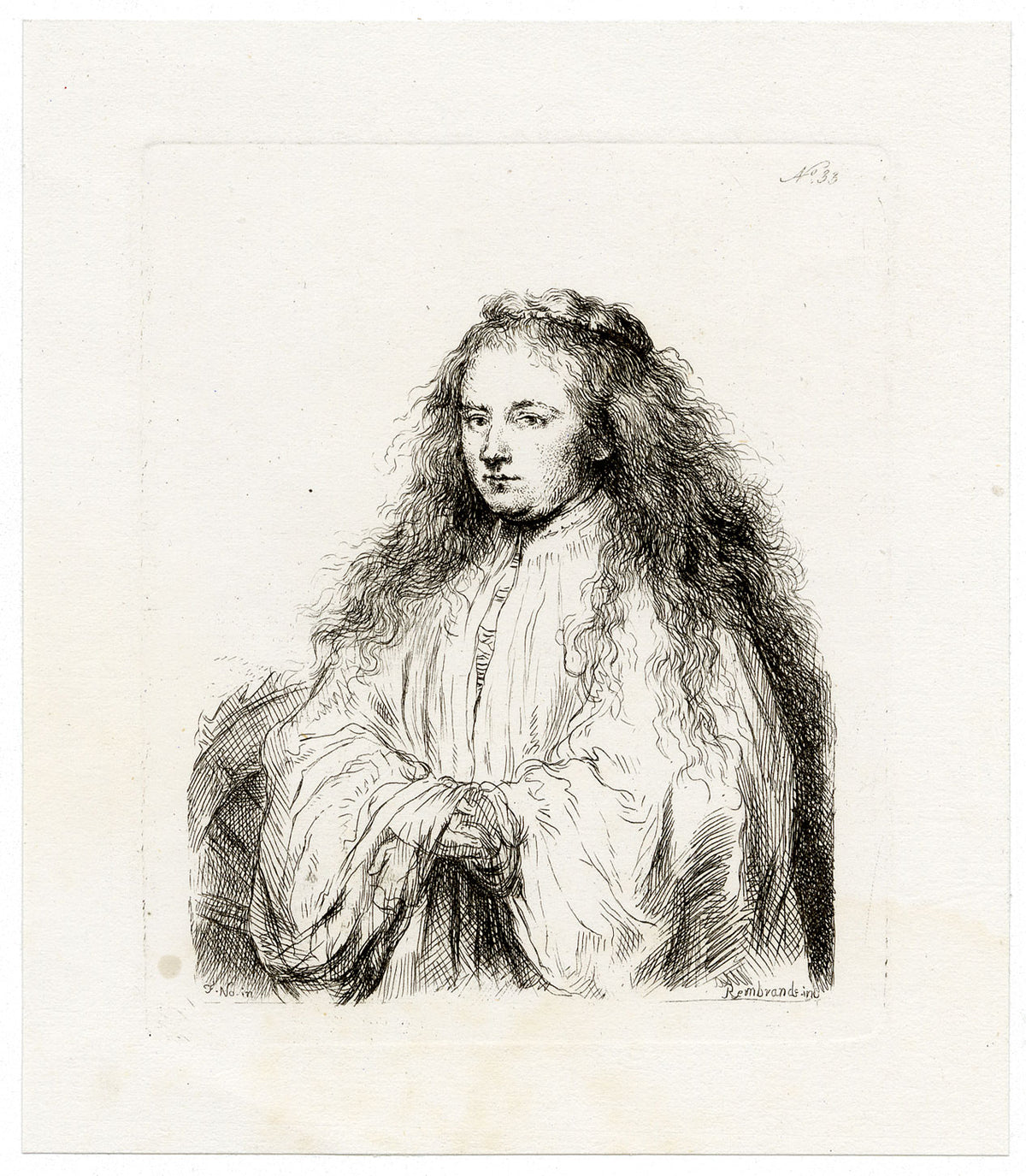 Francesco Novelli after Rembrandt, The Little Jewish Bride (Saskia as Saint Catherine) – 1860 etching print