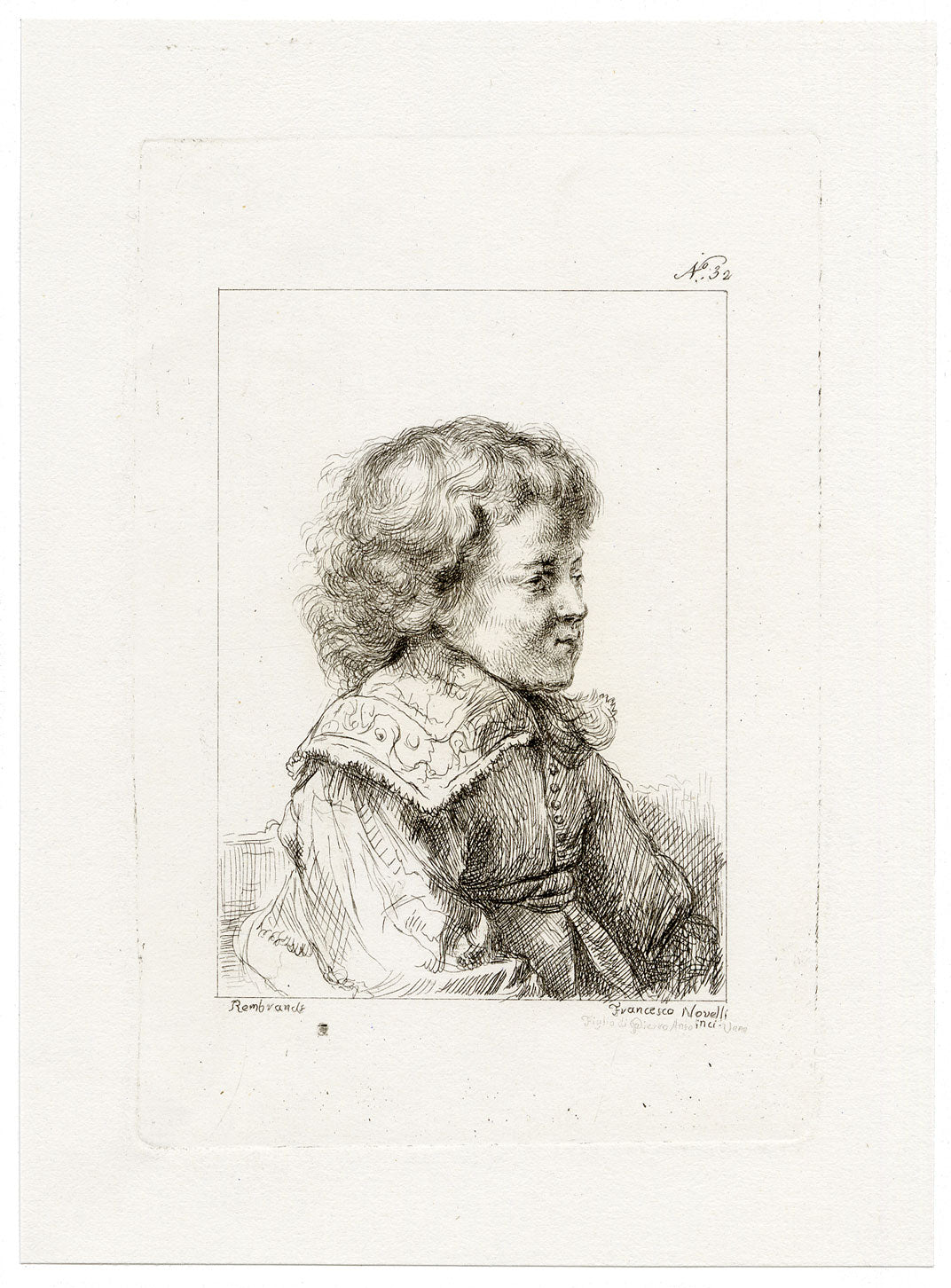 Francesco Novelli after Rembrandt, Portrait of a Boy in Profile – 1860 etching print