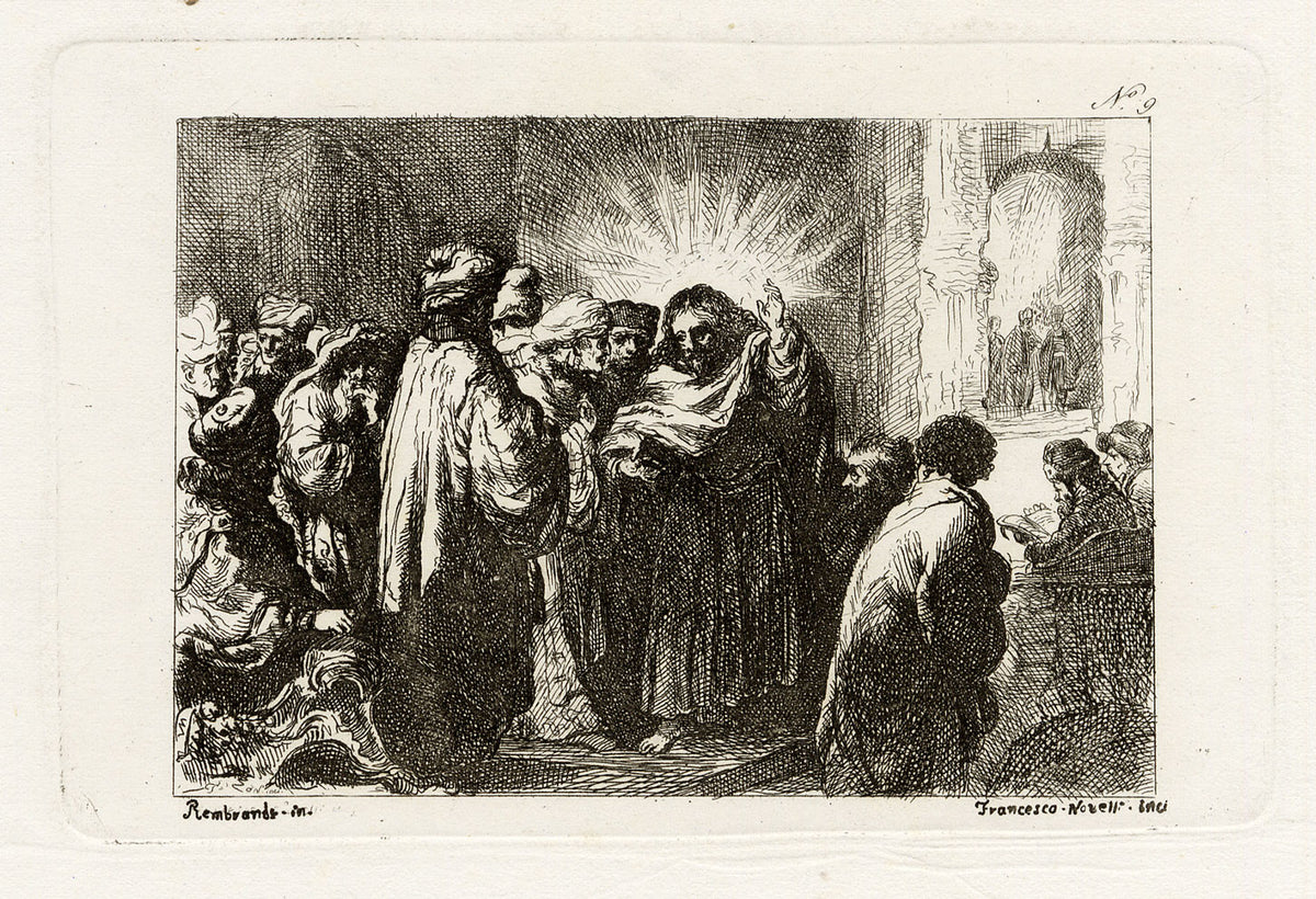 Francesco Novelli after Rembrandt, The Tribute Money – 1860 etching print