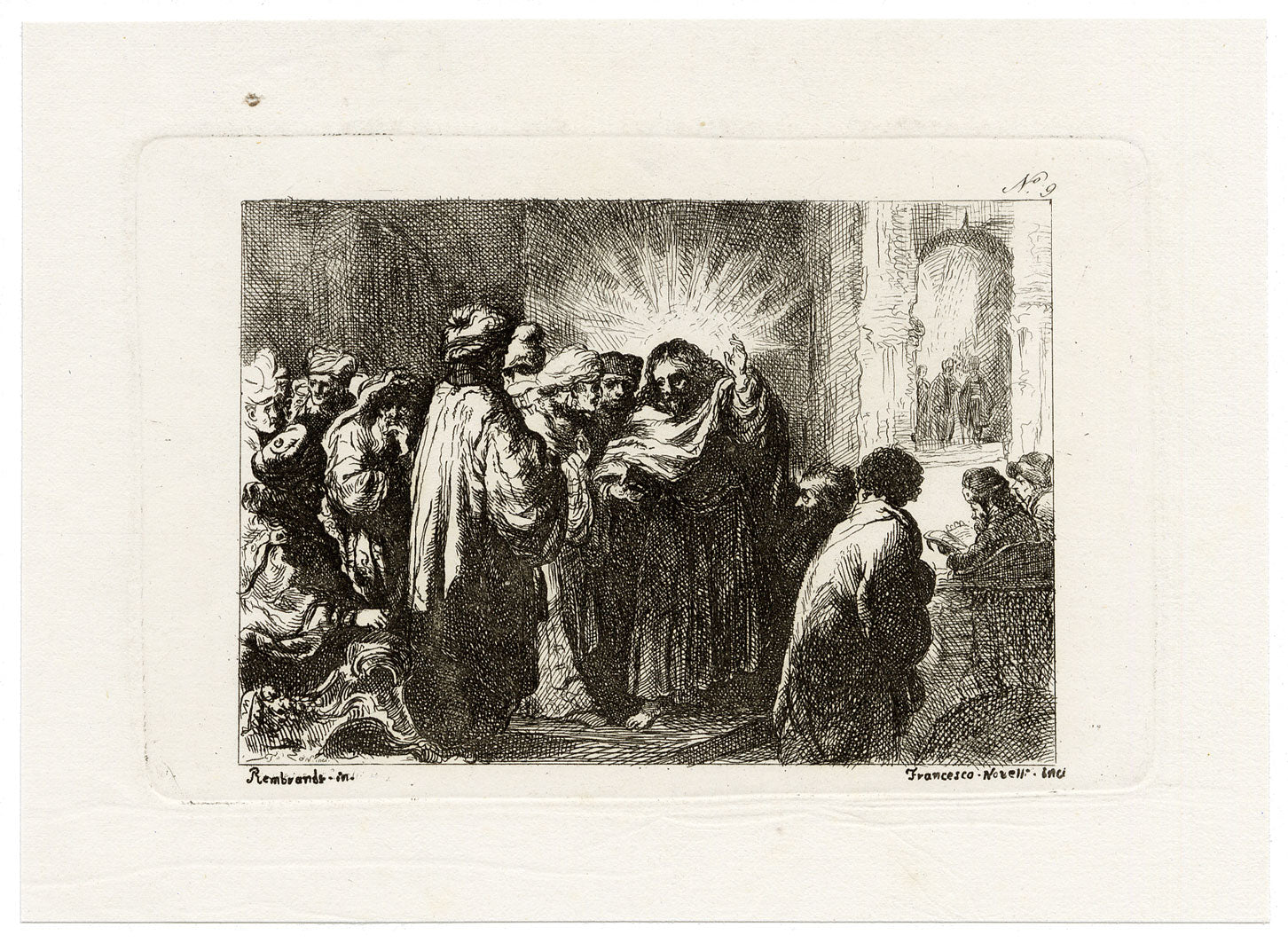 Francesco Novelli after Rembrandt, The Tribute Money – 1860 etching print