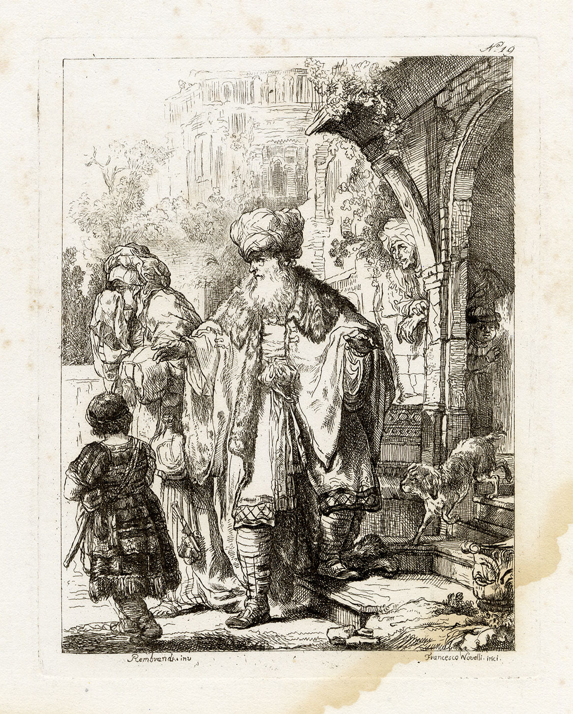 Francesco Novelli after Rembrandt, Abraham Casting out Hagar and Ishmael – 1860 etching print