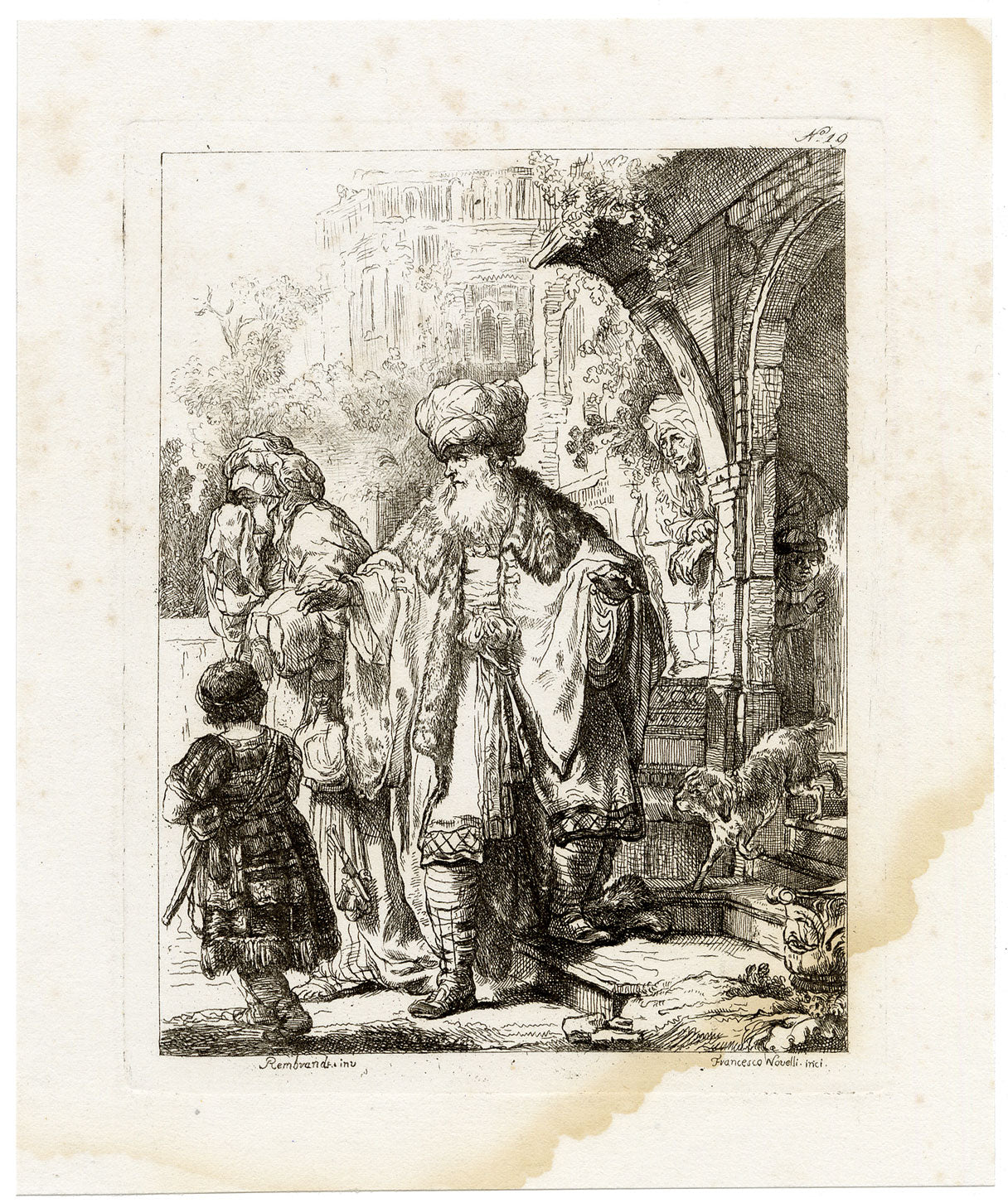Francesco Novelli after Rembrandt, Abraham Casting out Hagar and Ishmael – 1860 etching print