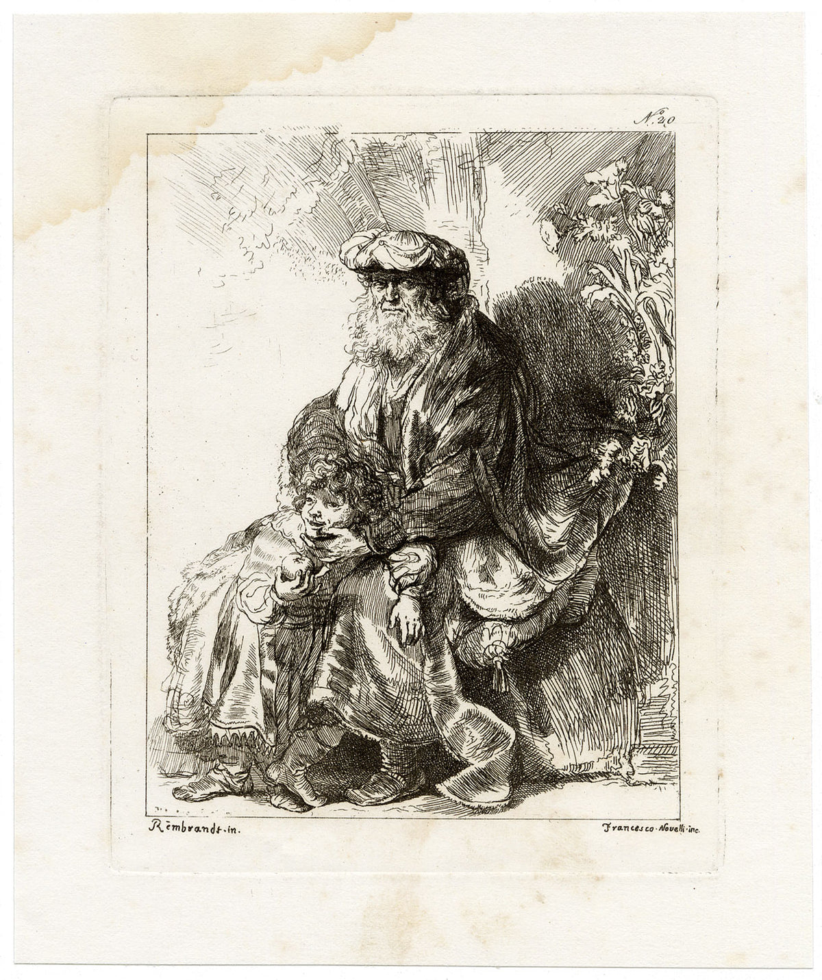 Francesco Novelli after Rembrandt, Jacob Caressing Benjamin – 1860 etching print