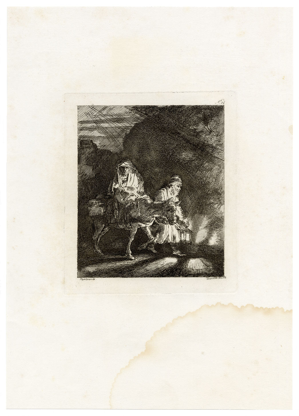 Francesco Novelli after Rembrandt, The Flight into Egypt: a Night Piece – 1860 etching print