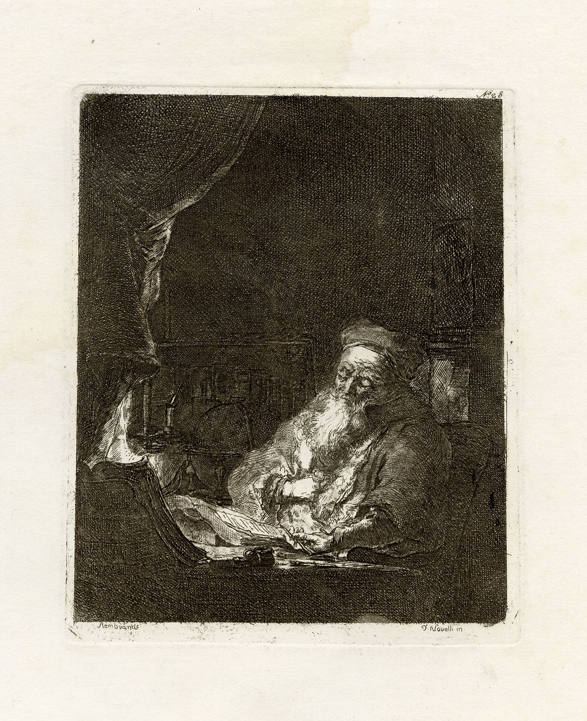 Francesco Novelli after Rembrandt, The Sleeping Philosopher – 1860 etching print