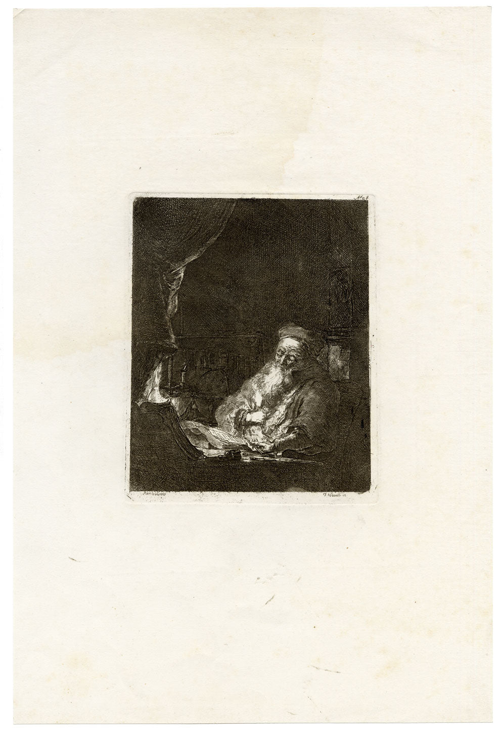 Francesco Novelli after Rembrandt, The Sleeping Philosopher – 1860 etching print