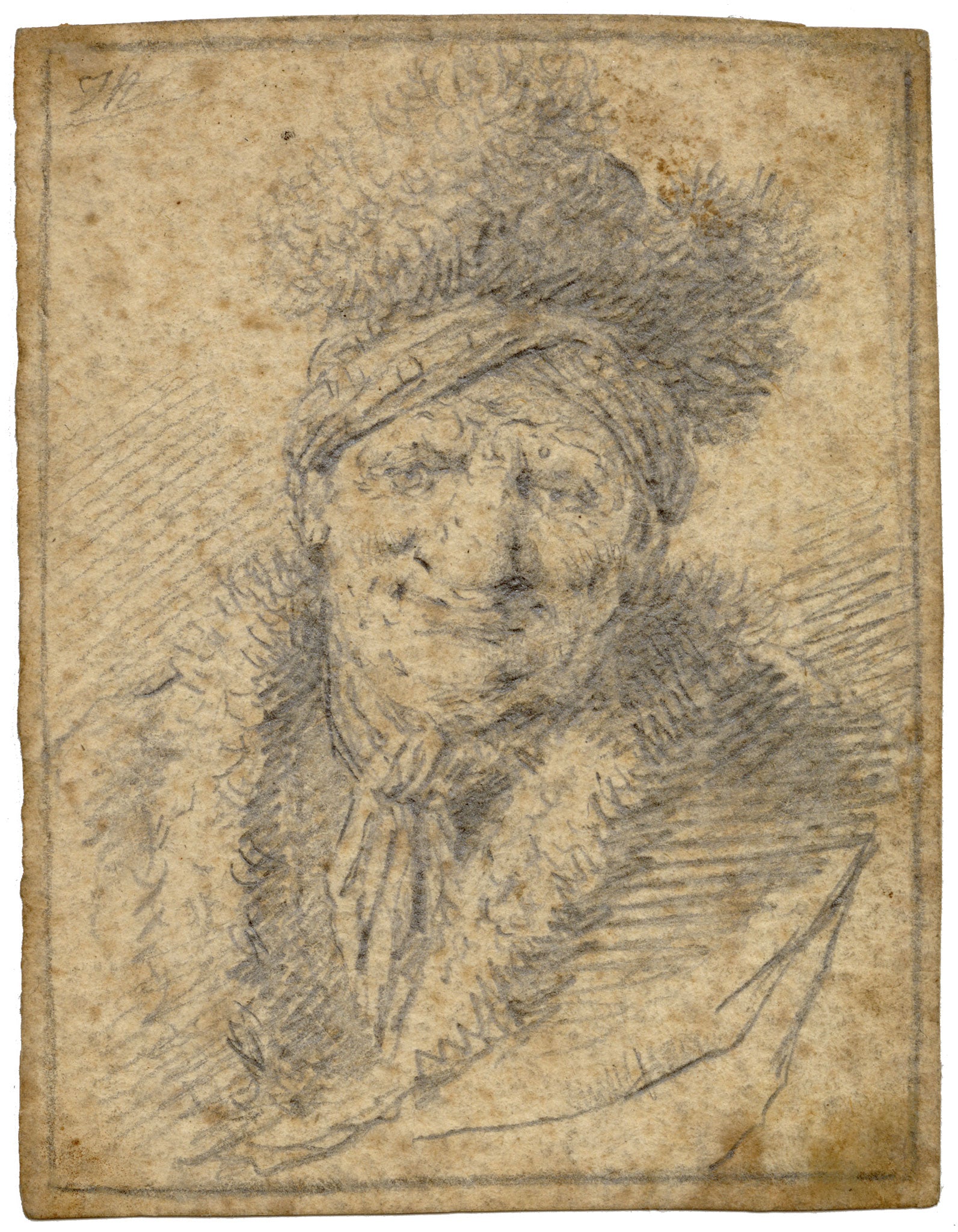 Thomas Worlidge, Head of a Man in a Fur Cap – c.1759 graphite drawing