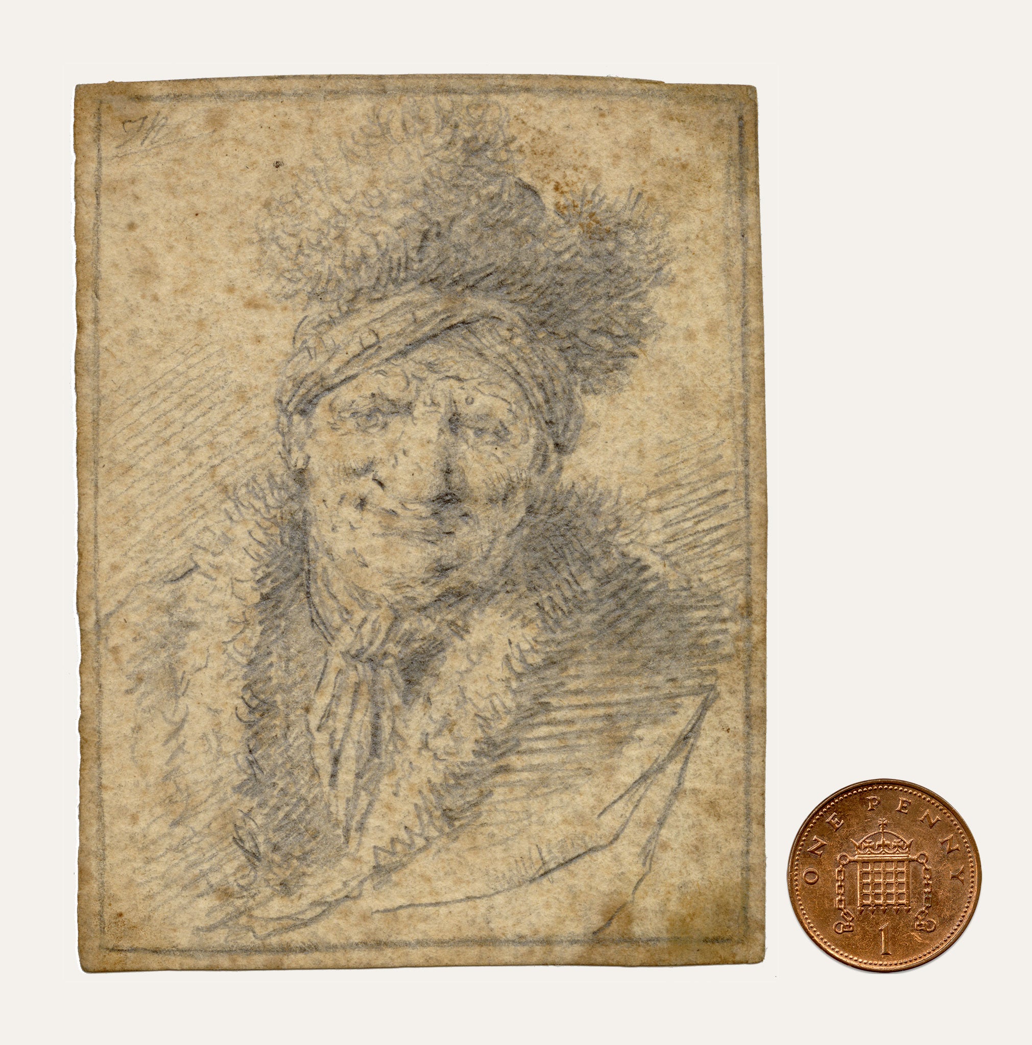 Thomas Worlidge, Head of a Man in a Fur Cap – c.1759 graphite drawing