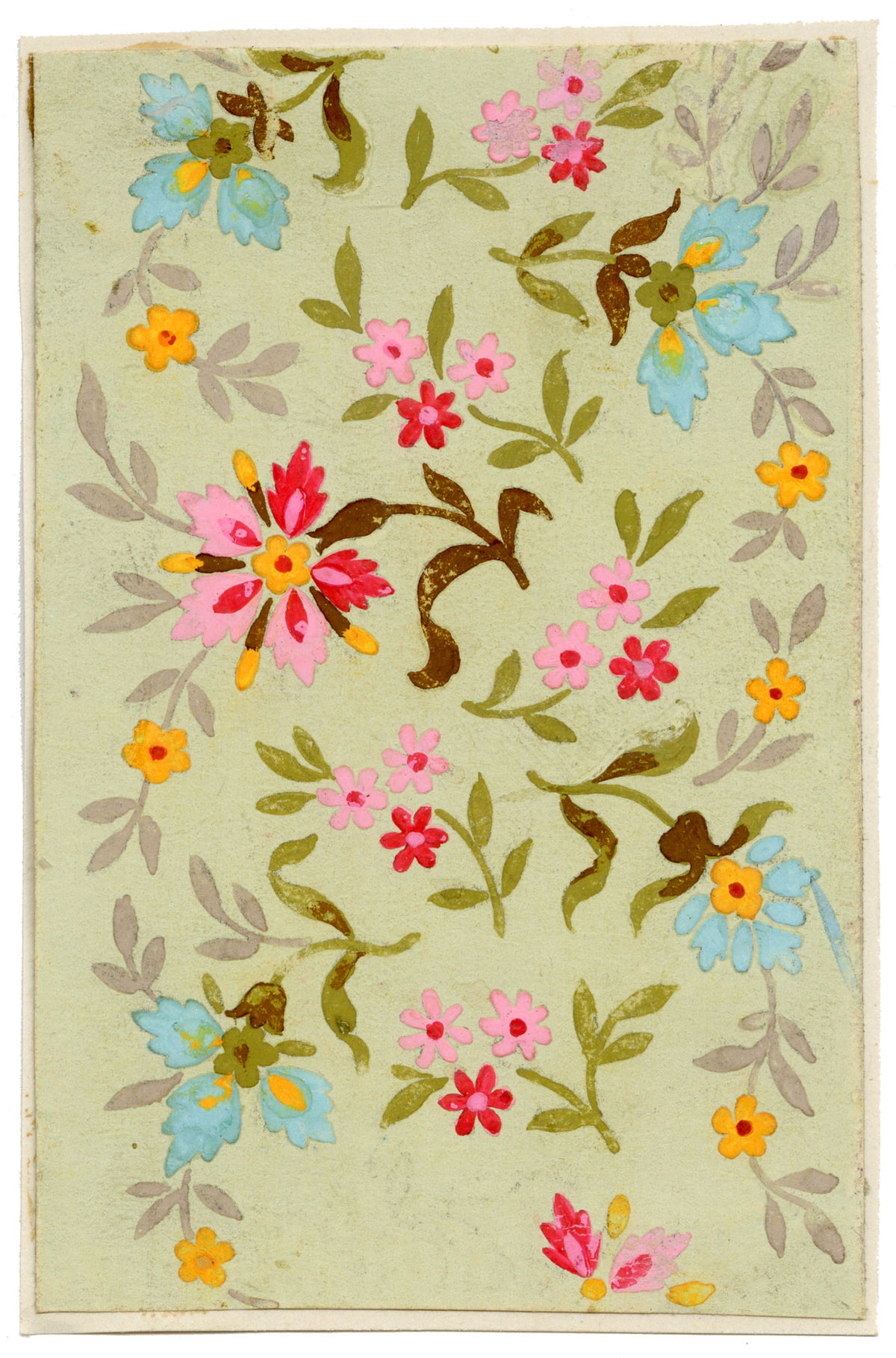 Anon., Antique French Textile Design: Miniature Spring Floral – 1880s gouache painting