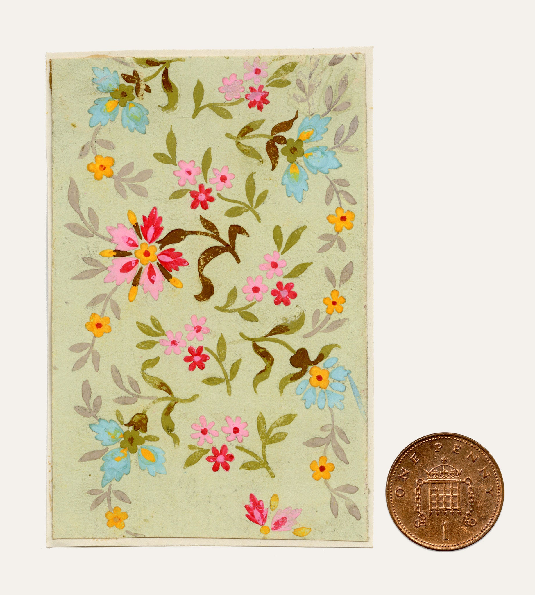 Anon., Antique French Textile Design: Miniature Spring Floral – 1880s gouache painting