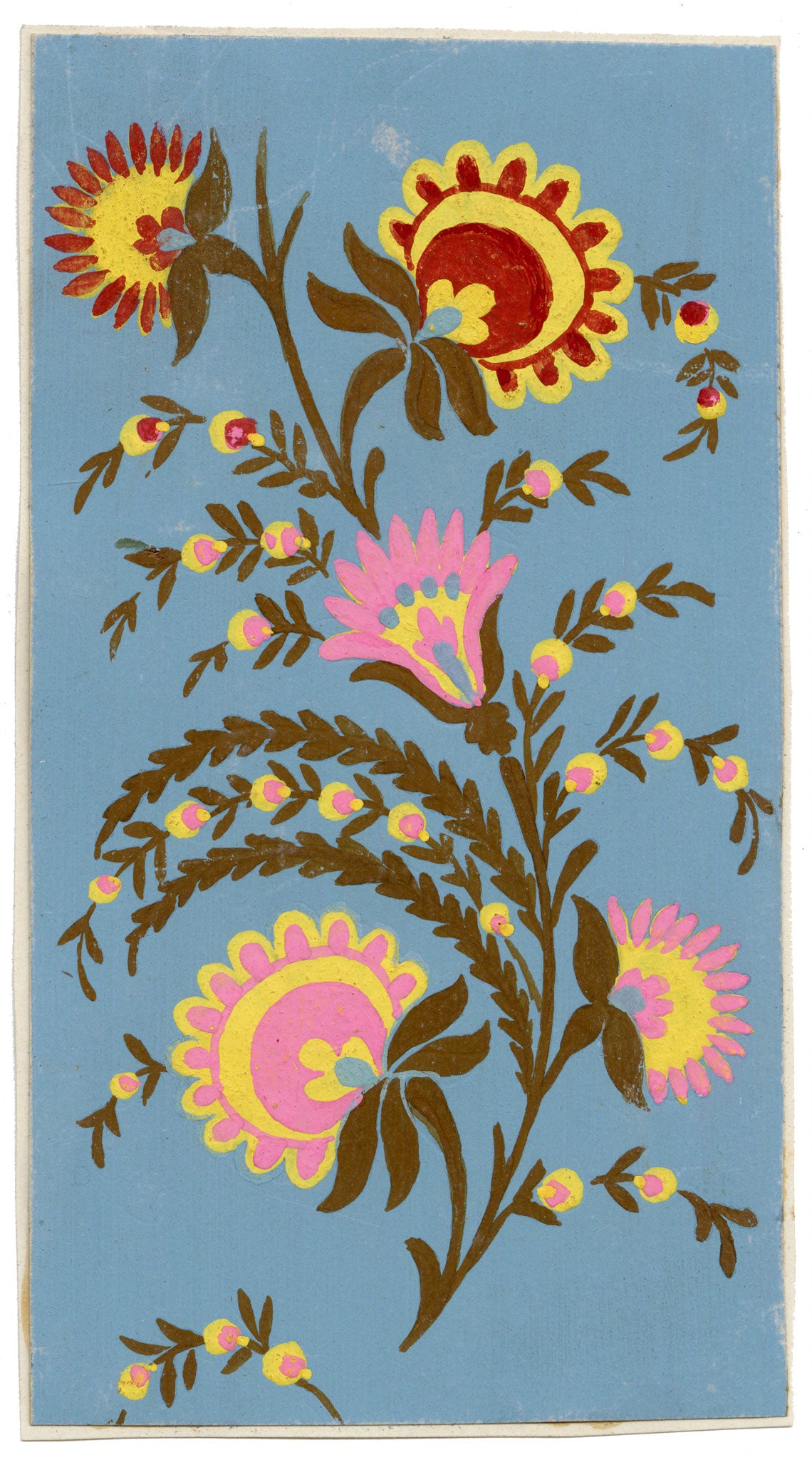 Anon., Antique French Textile Design: Indian Mughal Floral – 1880s gouache painting