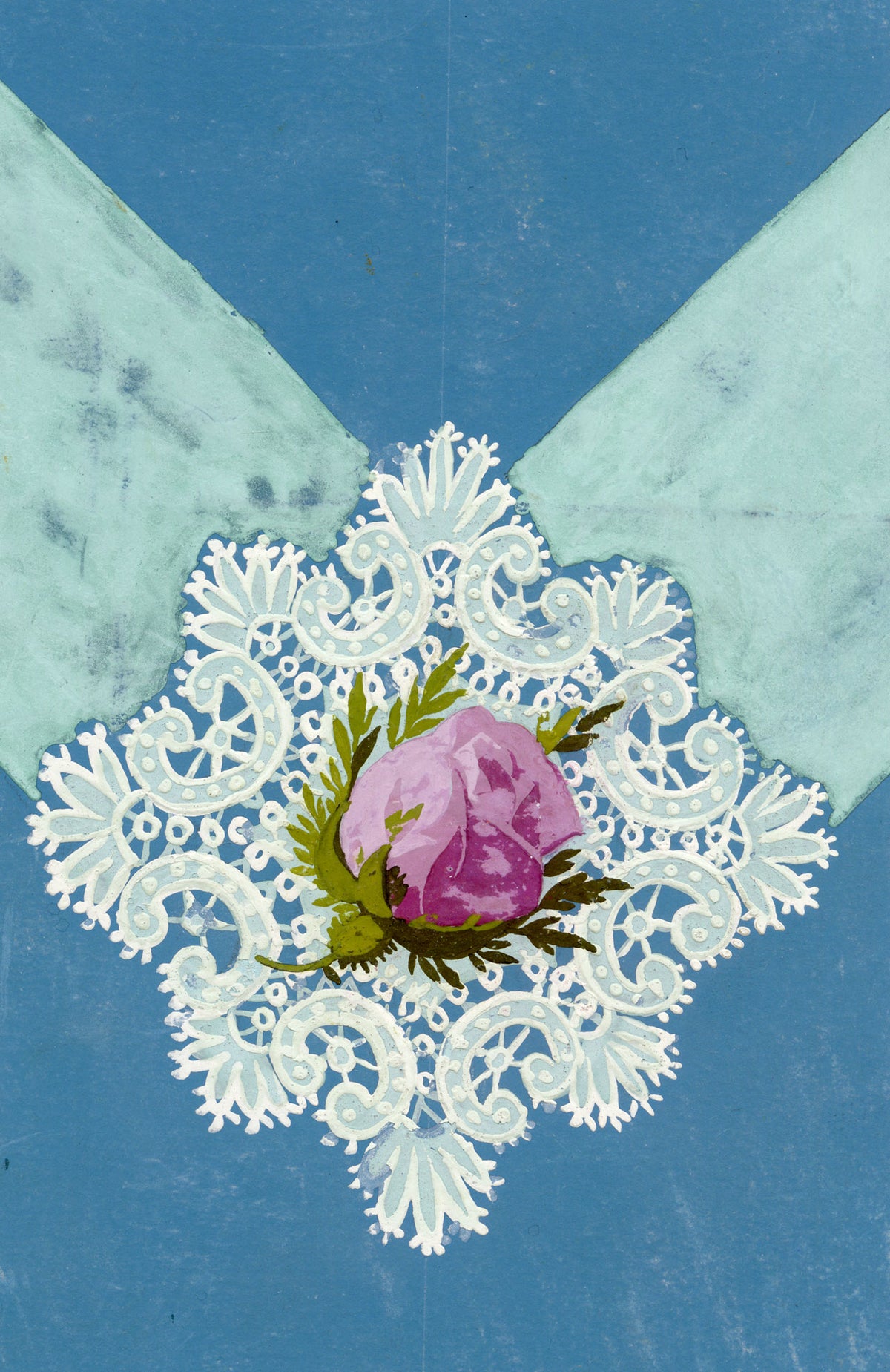 Anon., Antique French Textile Design: Rose Chantilly Lace – 1880s gouache painting