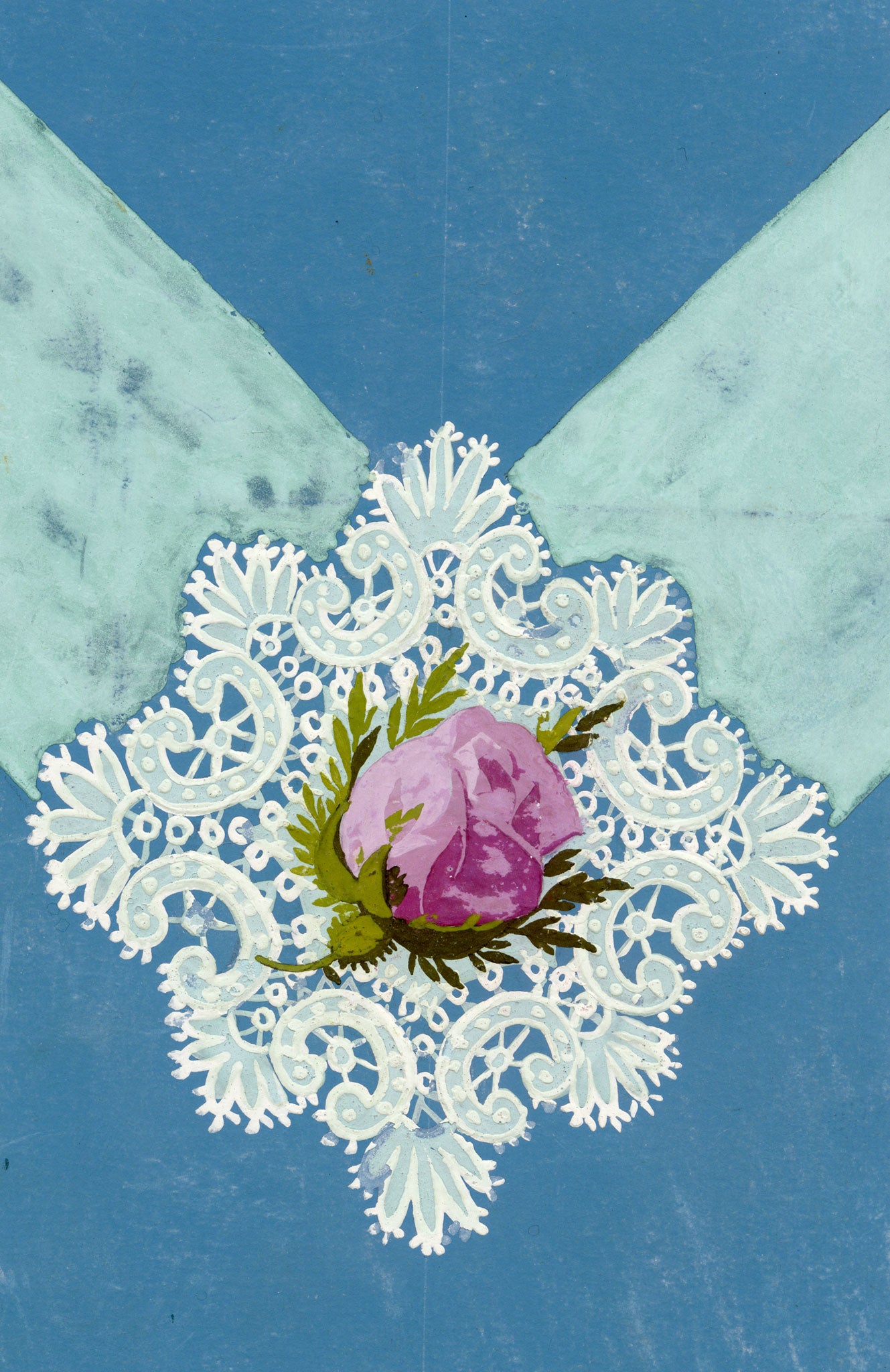 Anon., Antique French Textile Design: Rose Chantilly Lace – 1880s gouache painting