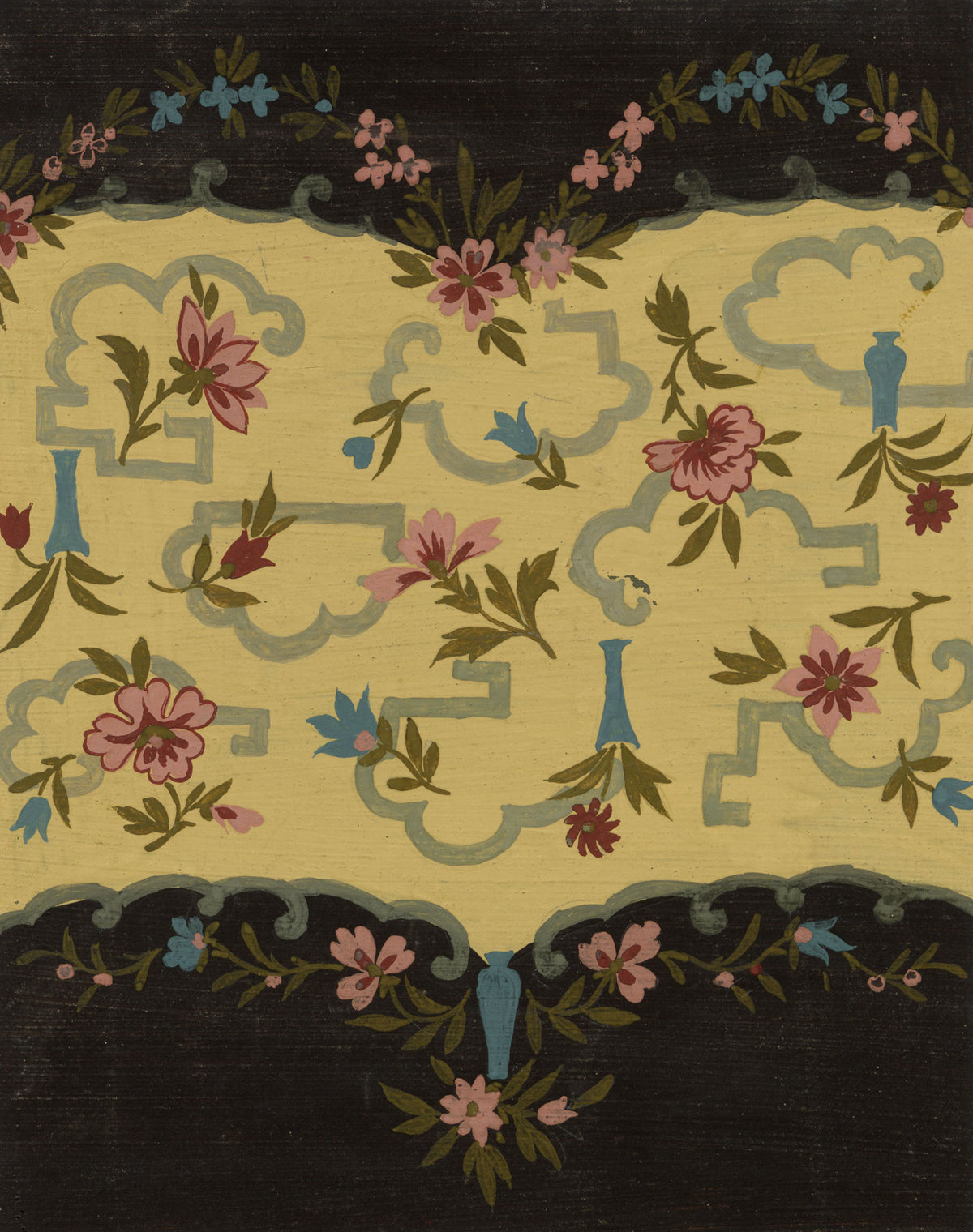 Anon., Antique French Textile Design: Floral Marquetry – 1880s gouache painting