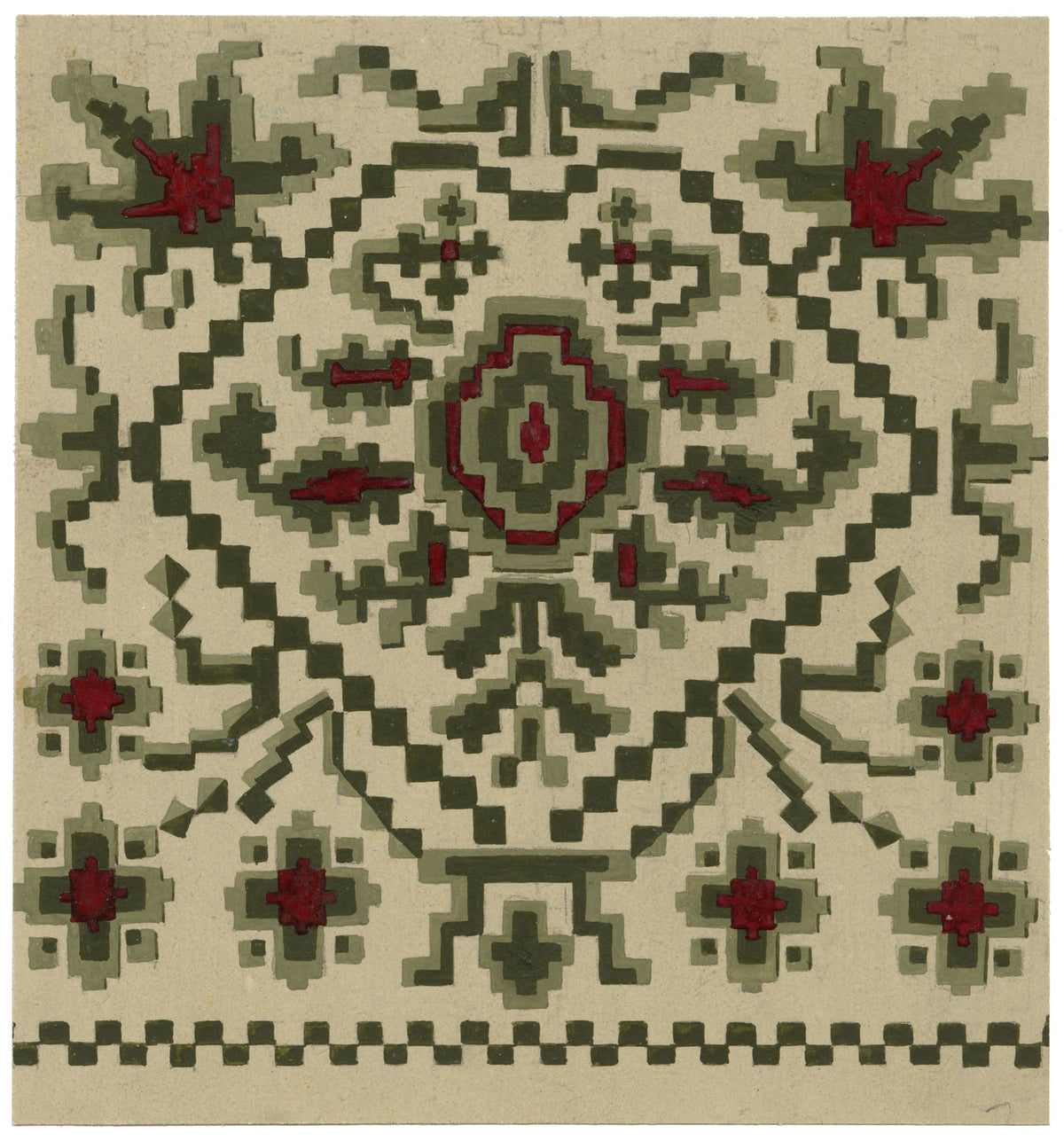 Anon., Antique French Textile Design: Aztec Jacquard – 1880s gouache painting