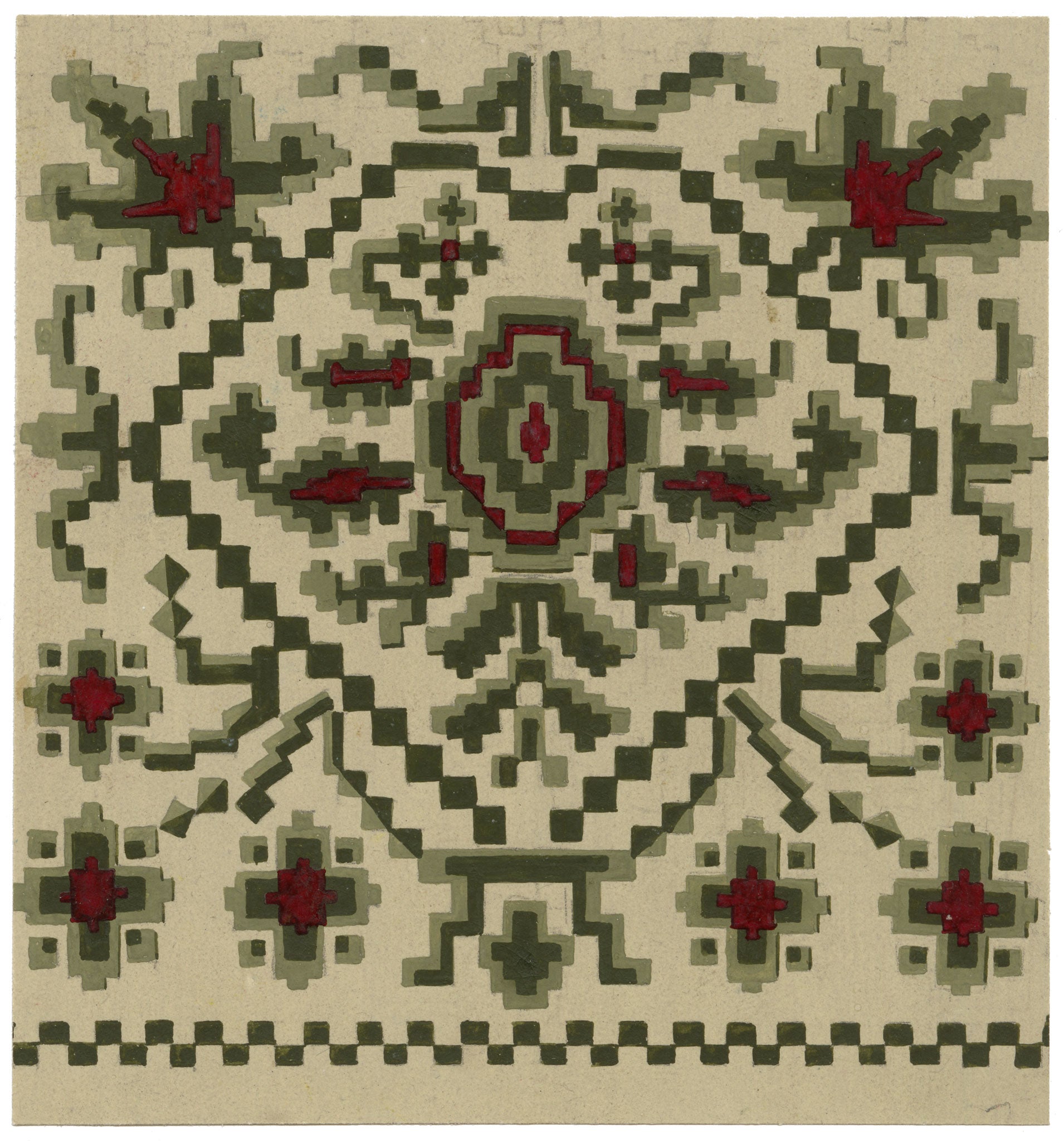 Anon., Antique French Textile Design: Aztec Jacquard – 1880s gouache painting