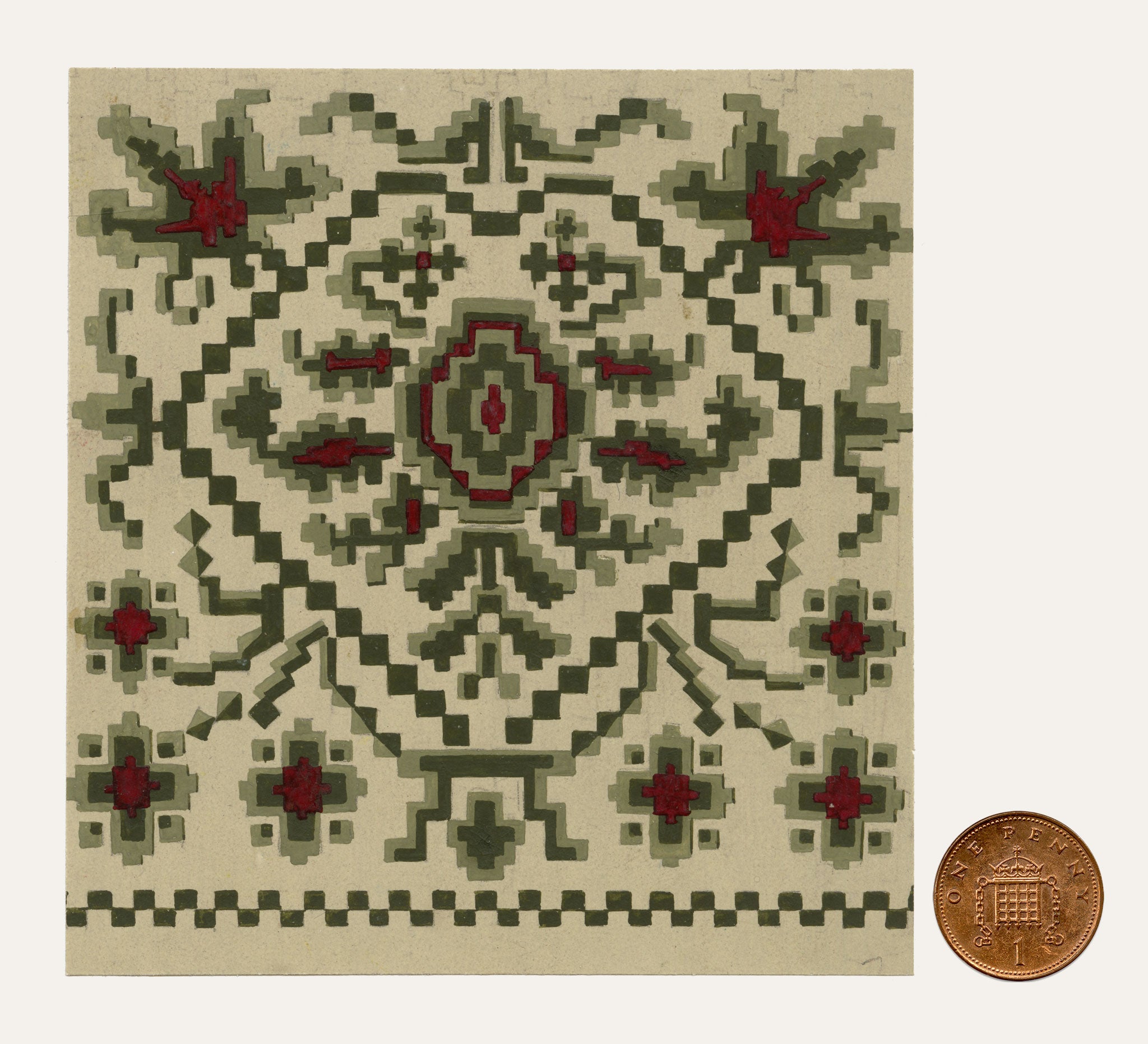 Anon., Antique French Textile Design: Aztec Jacquard – 1880s gouache painting