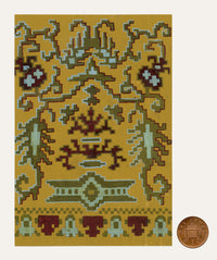 Anon., Antique French Textile Design: Aztec Jacquard on Yellow – 1880s gouache painting