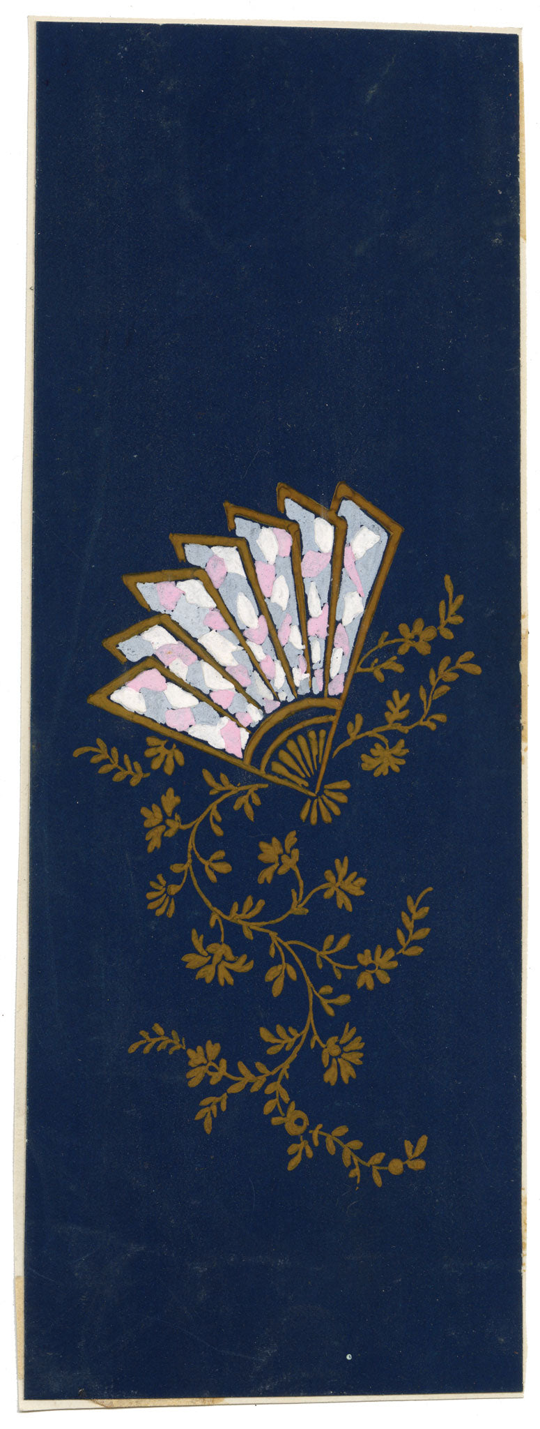 Anon., Antique French Textile Design: Geometric Fan Floral – 1880s gouache painting