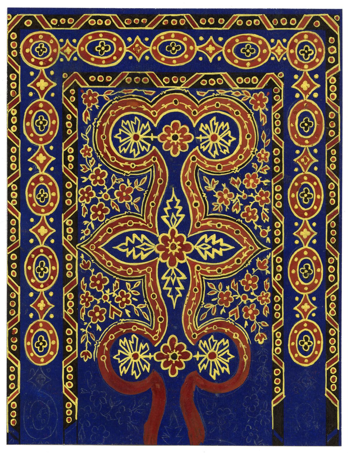 Anon., Antique French Textile Design: Islamic Illumination – 1880s gouache painting