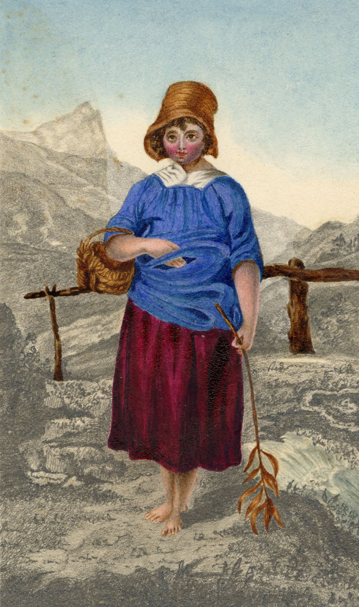 Anon., Peasant Girl after Joshua Cristall – Early 19th-century watercolour painting