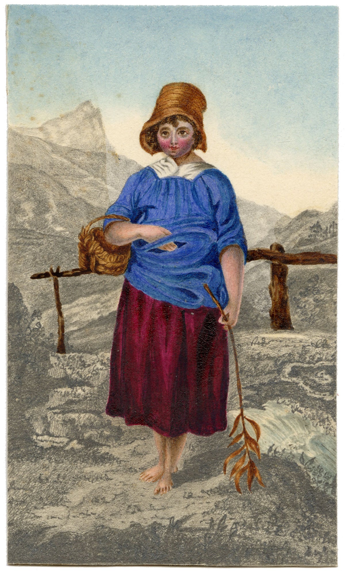 Anon., Peasant Girl after Joshua Cristall – Early 19th-century watercolour painting