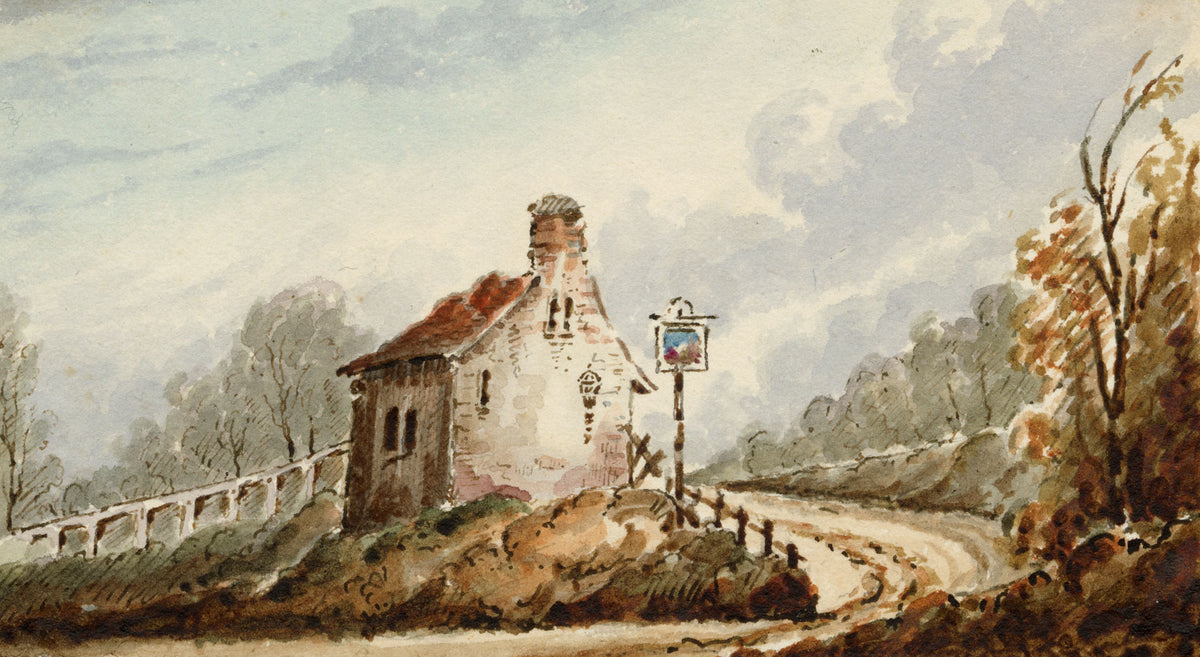 C.M.H., Roadside Inn – Early 19th-century watercolour painting