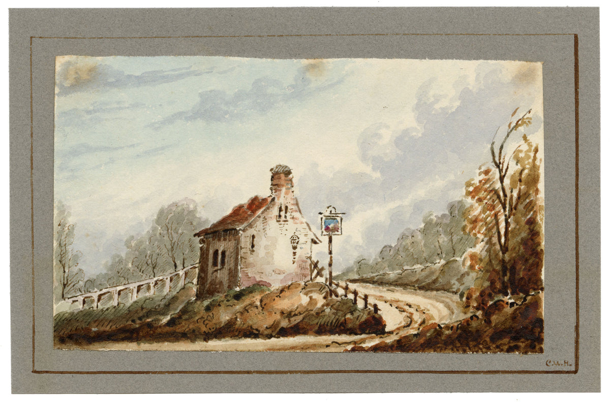C.M.H., Roadside Inn – Early 19th-century watercolour painting