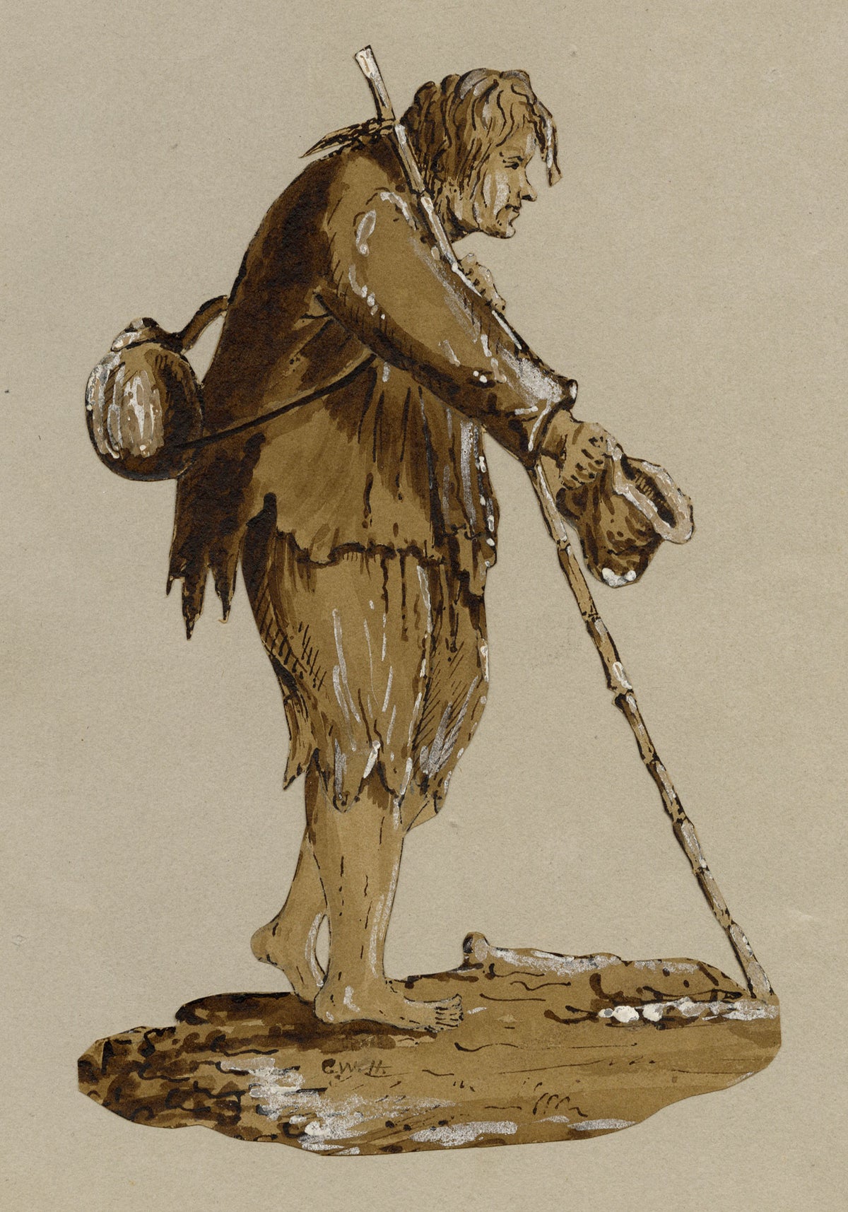 G.W.H., Vagabond Beggar – Early 19th-century watercolour painting