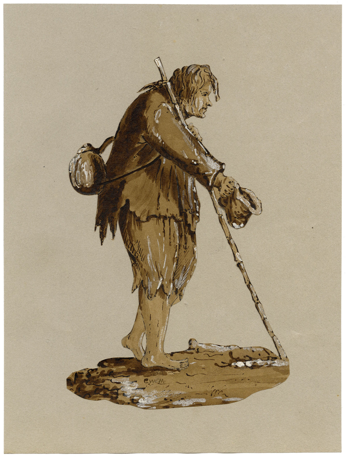 G.W.H., Vagabond Beggar – Early 19th-century watercolour painting