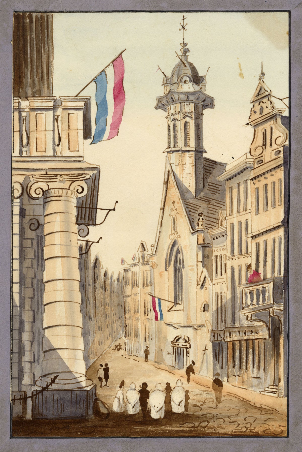 Attrib. William Frome Smallwood, A Street Scene in the Netherlands – Early 19th-century watercolour painting