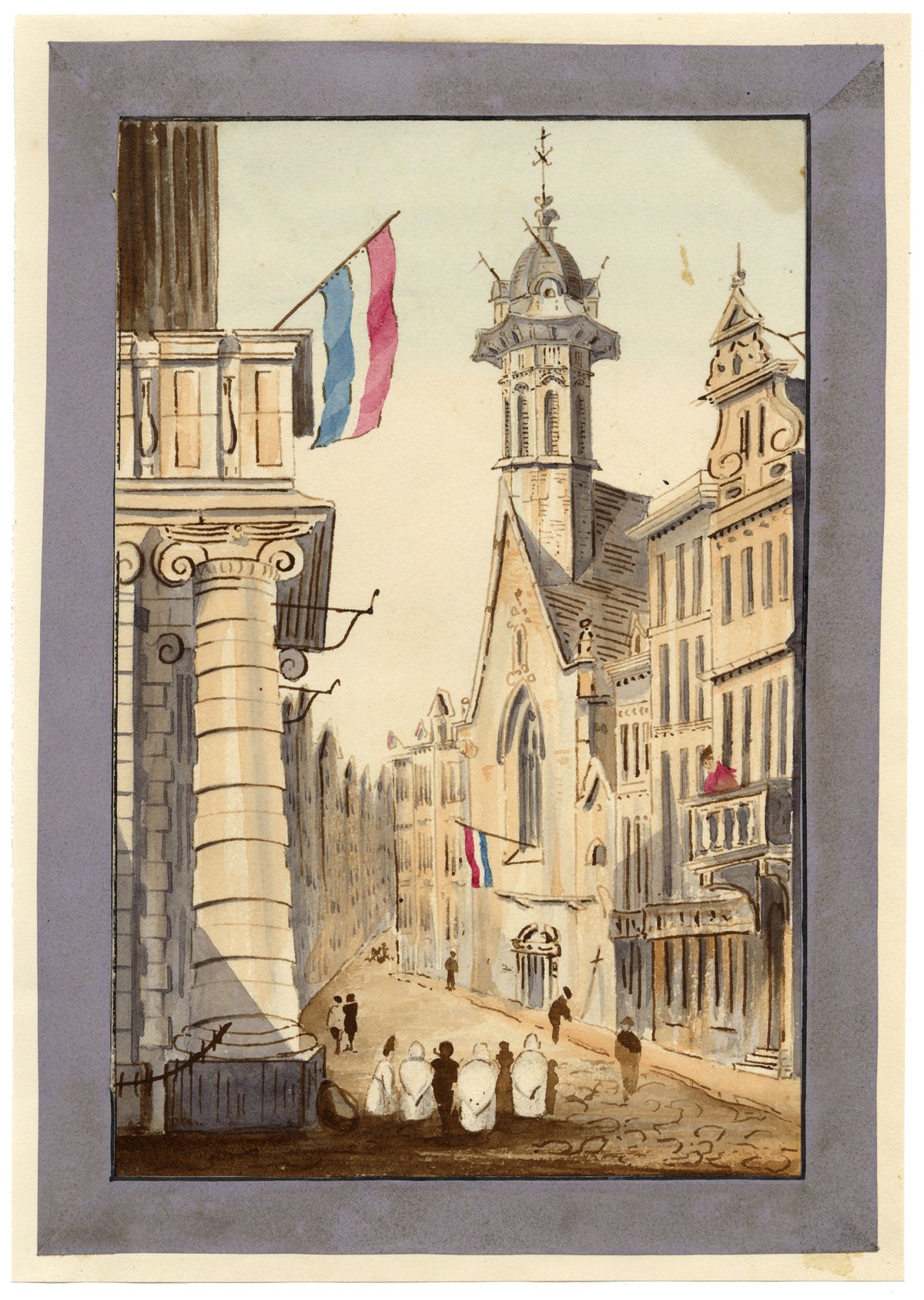 Attrib. William Frome Smallwood, A Street Scene in the Netherlands – Early 19th-century watercolour painting