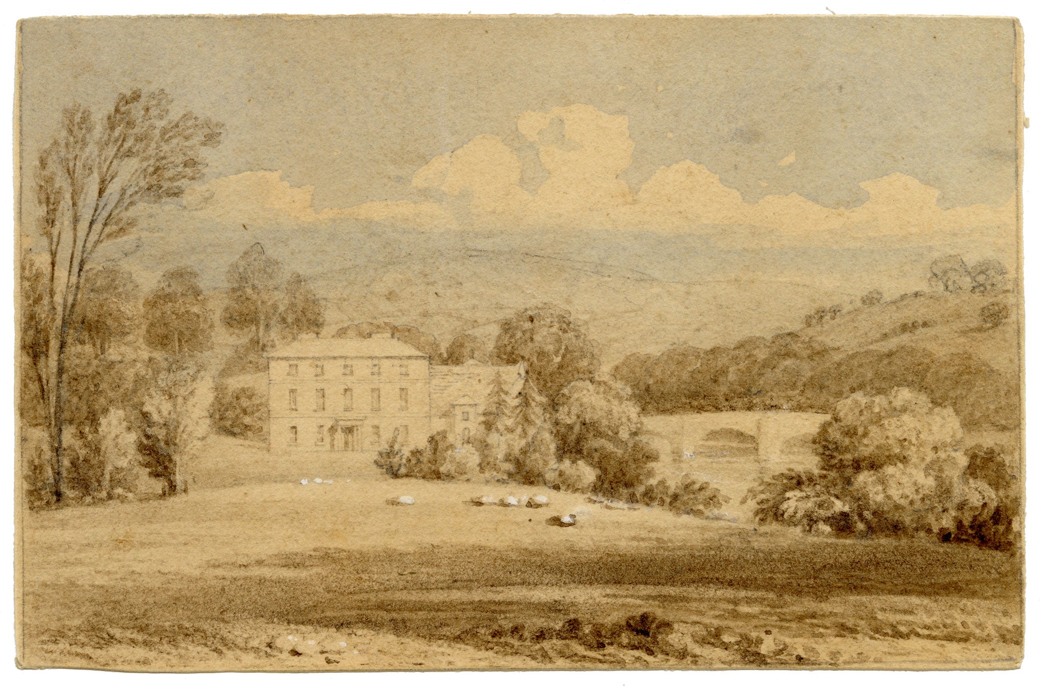 John Preston Neale, Pen Pont Estate of Penry Williams, Brecknockshire, Wales – c.1820 watercolour painting