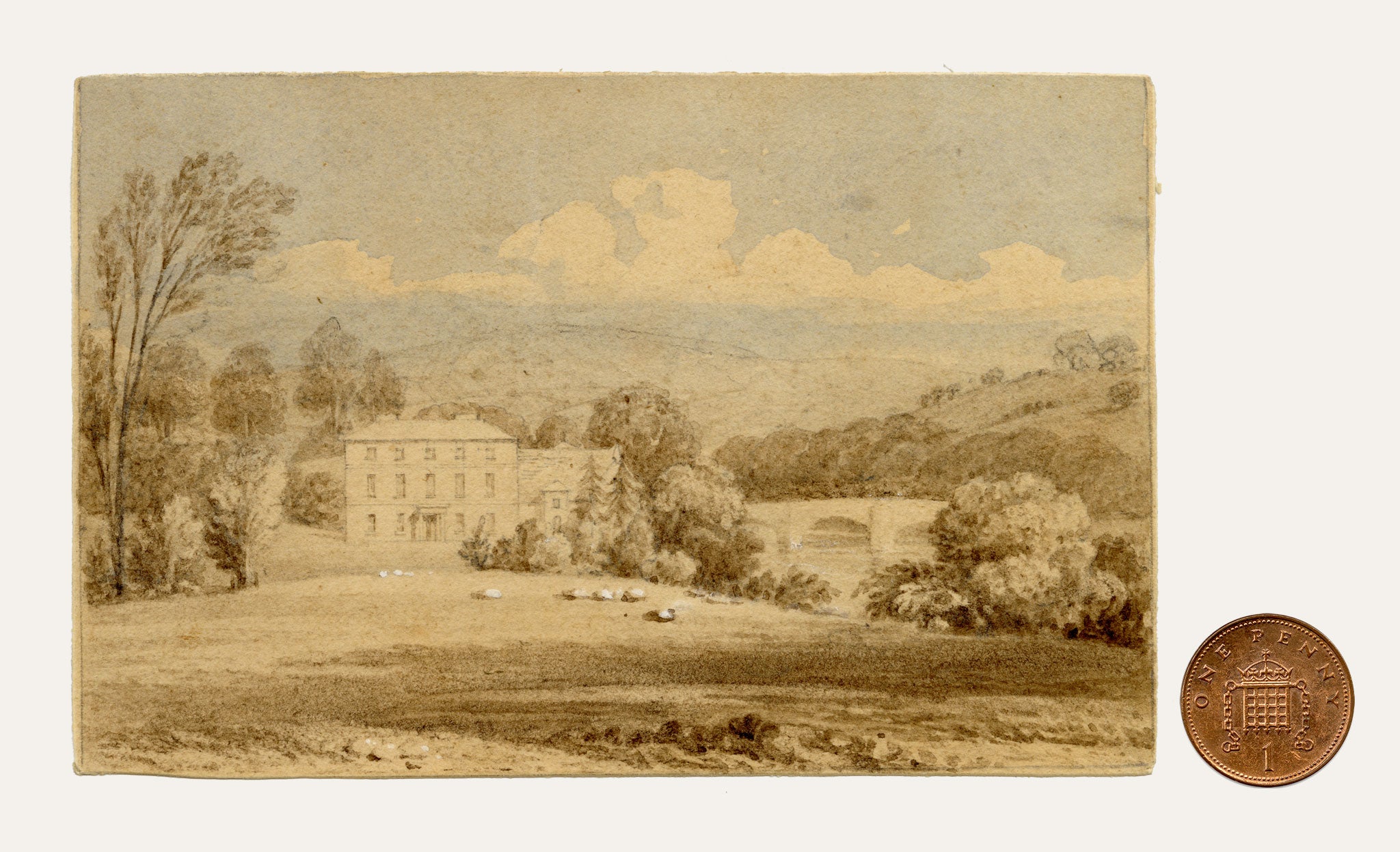 John Preston Neale, Pen Pont Estate of Penry Williams, Brecknockshire, Wales – c.1820 watercolour painting