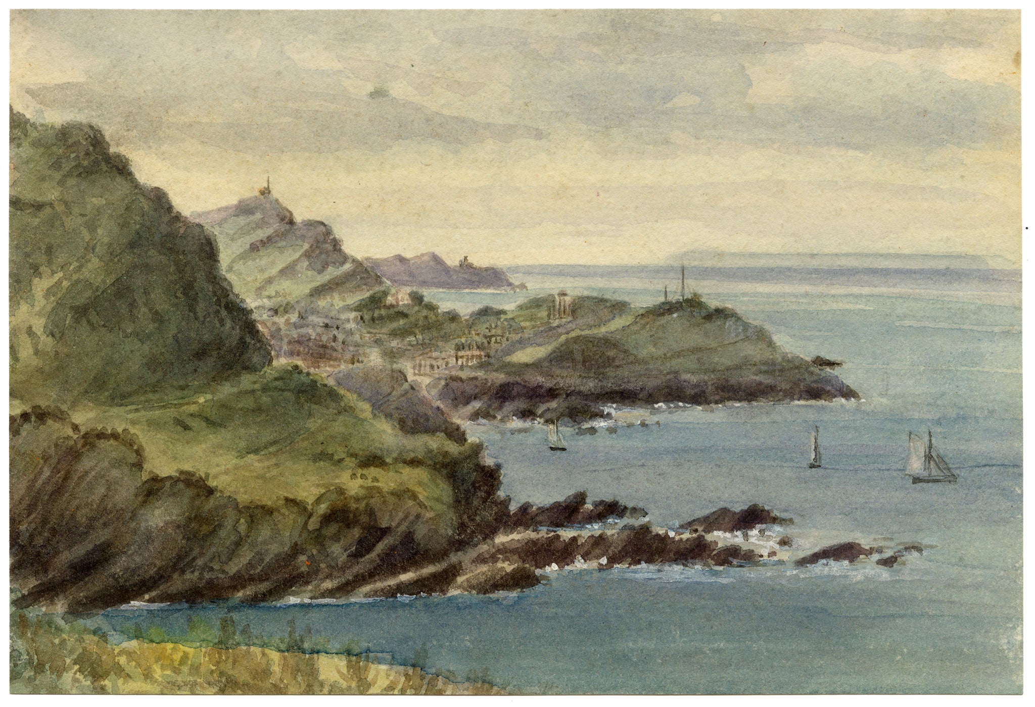 William Martin Conway, Ilfracombe from Combe Martin Road, Devon – 1896 watercolour painting