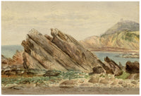 William Martin Conway, Woody Bay Rocks, North Devon Coast – 1896 watercolour painting