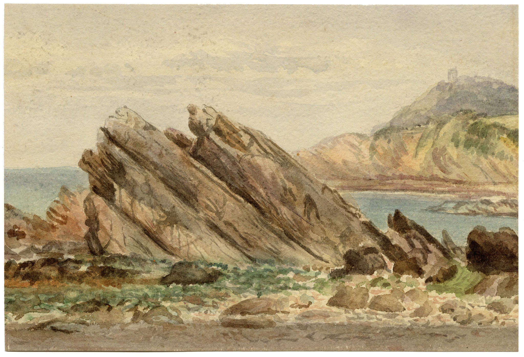William Martin Conway, Woody Bay Rocks, North Devon Coast – 1896 watercolour painting