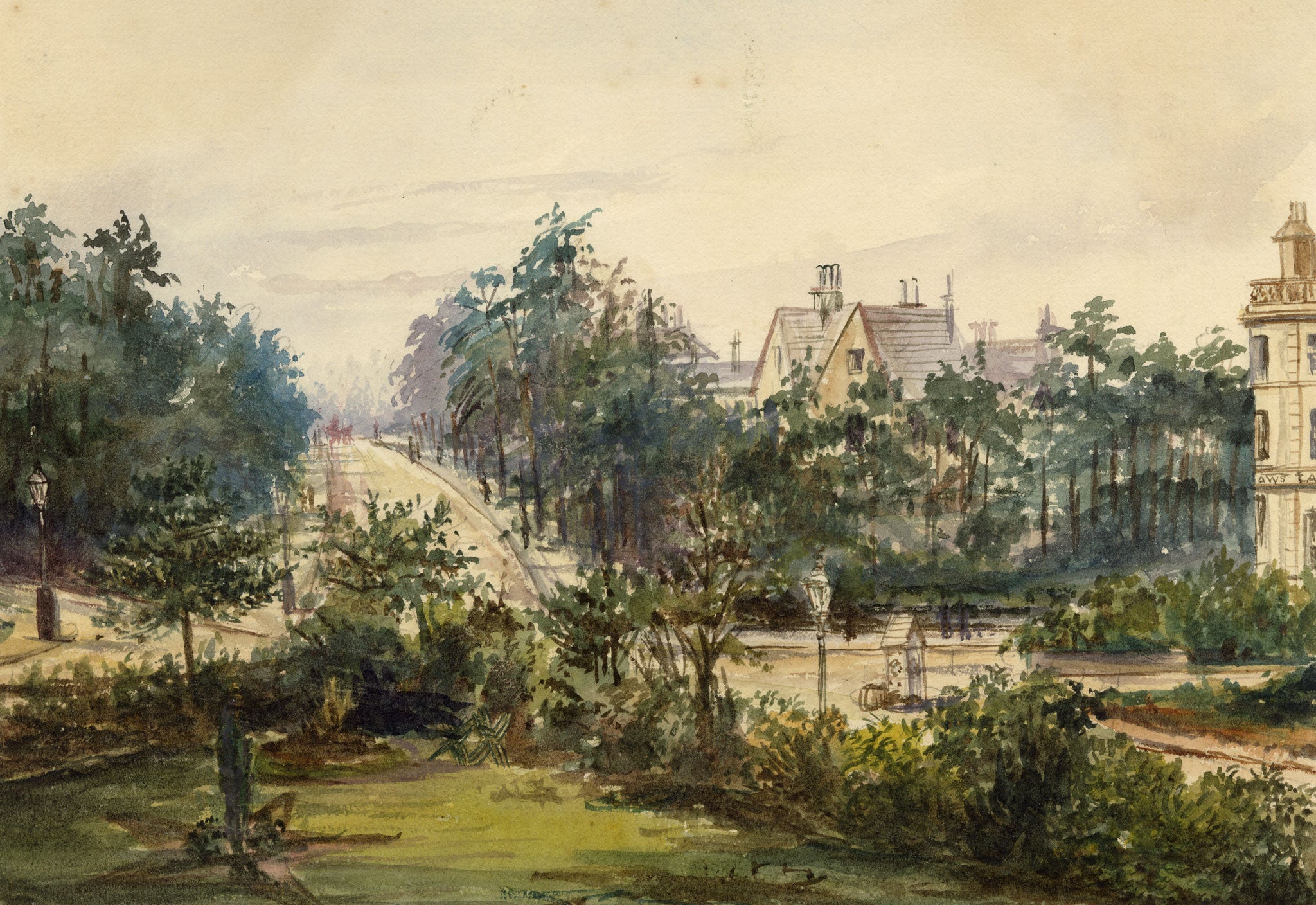 William Martin Conway, View from Lansdowne House, Bournemouth – 1877 watercolour painting