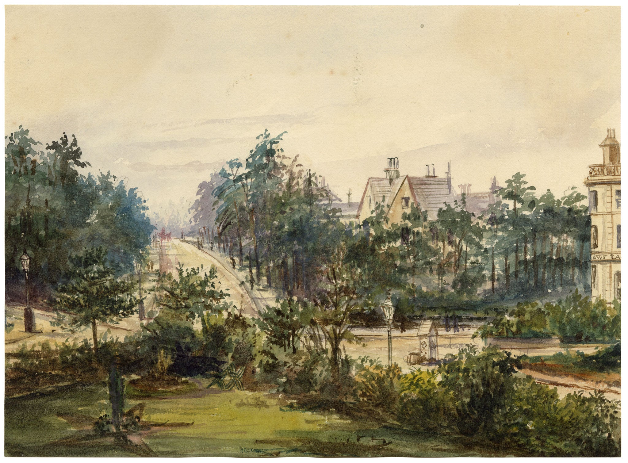 William Martin Conway, View from Lansdowne House, Bournemouth – 1877 watercolour painting