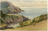 William Martin Conway, View from Lee Abbey, North Devon Coast – 1896 watercolour painting